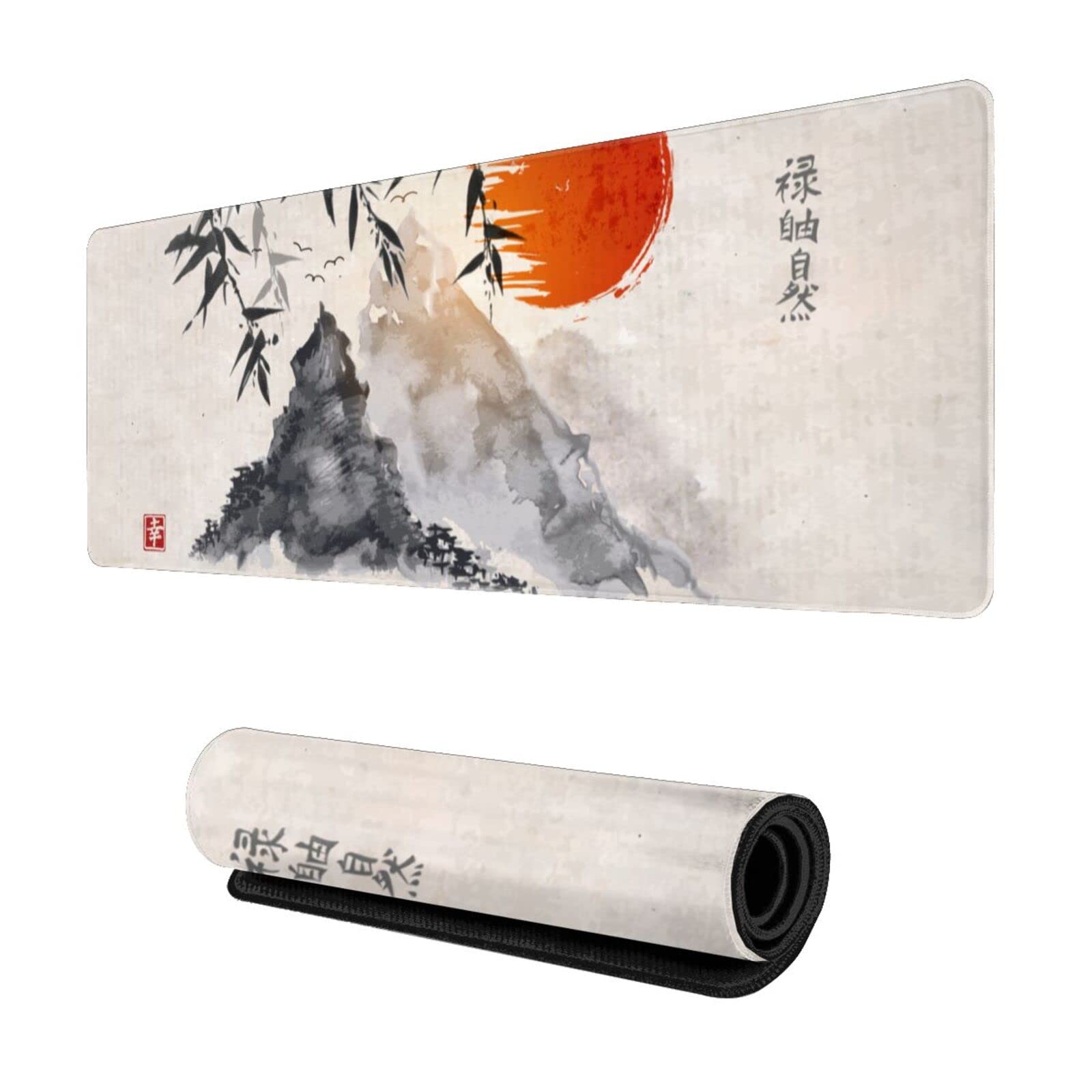 Japanese Style Sun Mountain Landscape Extended Gaming Mouse Pad - Extra Large 31.5