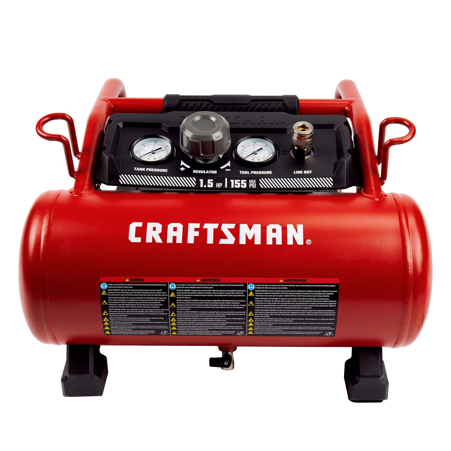 Craftsman 3 Gallon Portable Air Compressor - 155 PSI Max Pressure, 1.5 HP Oil-Free & Maintenance-Free - CMXECXA0200341 Red - Perfect for DIY Projects, Home Repairs, and Inflating Tires