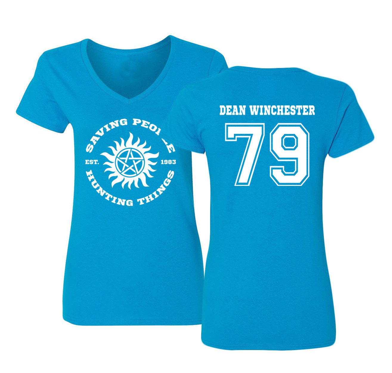Supernatural Dean Winchester Women's V-Neck T-Shirt | RIVEBELLA | TV Show Merchandise | Perfect for Cosplay, Halloween & Fan Gifts