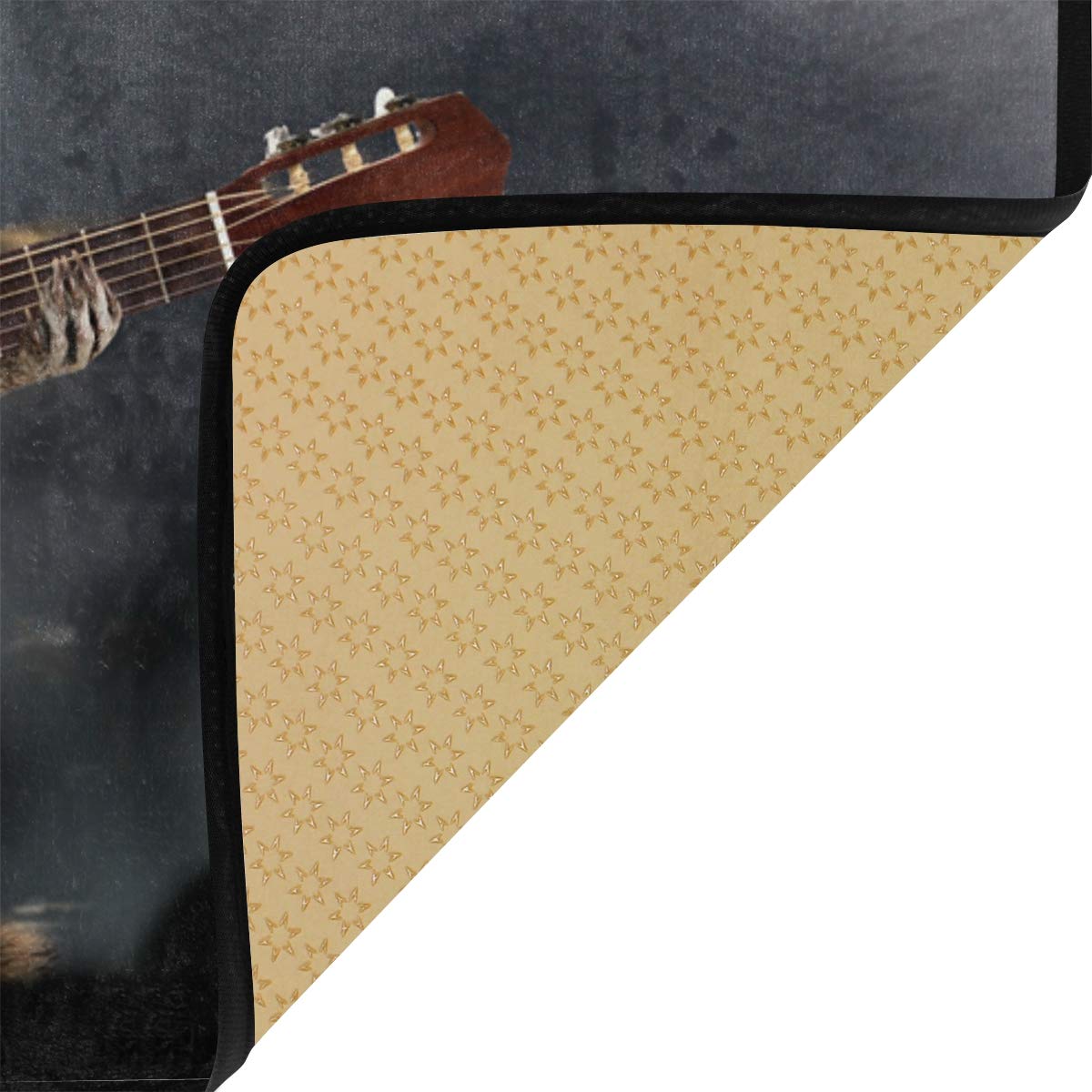 MOYYO Funny Raccoon with Acoustic Guitar Kitchen Rug - Anti-Fatigue Non-Slip Floor Mat, Oil & Stain Resistant, Easy to Clean - Perfect for Kitchen, Bathroom, Indoor/Outdoor Use as Doormat or Comfort Mat