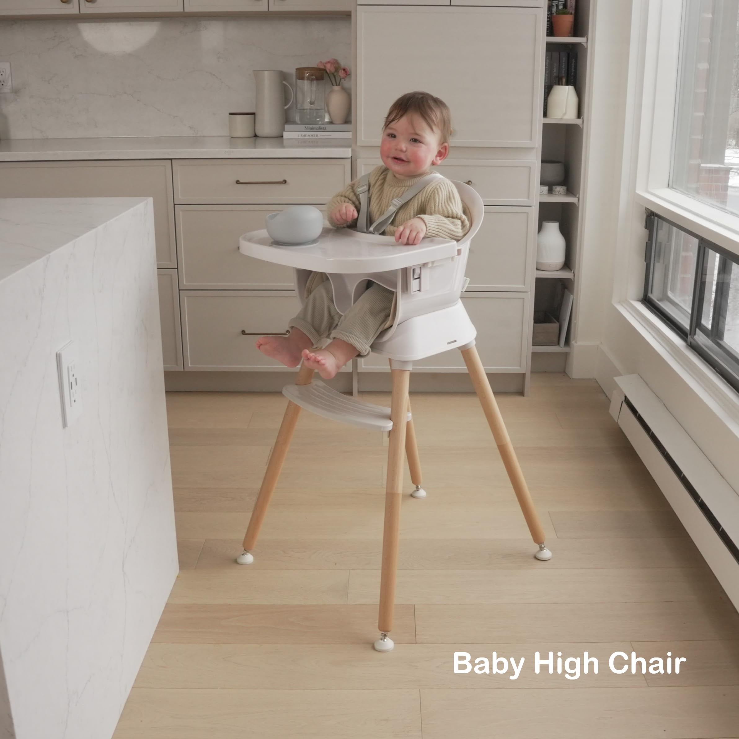 3-in-1 Convertible Wooden High Chair for Babies & Toddlers - Adjustable Dining Booster Seat & Toddler Chair - Easy Clean Infant Highchair with Modern Lightweight Design - Perfect for Home, Restaurant & Travel Use