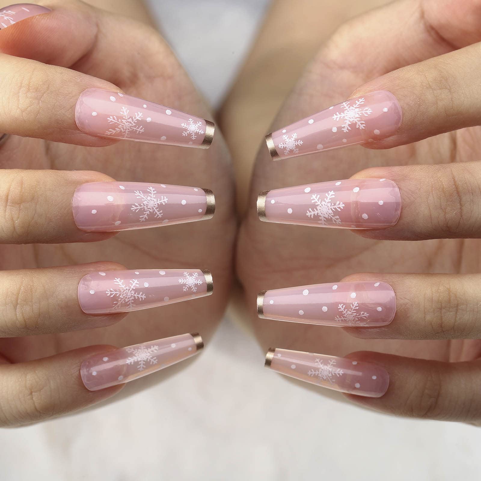 Acenail Extra Long Coffin Press on Nails - 24Pcs French Snowflake Design Glossy Fake Nails with Full Cover Tips | DIY Acrylic Nails for Women & Girls | Perfect for Parties, Weddings & Special Occasions