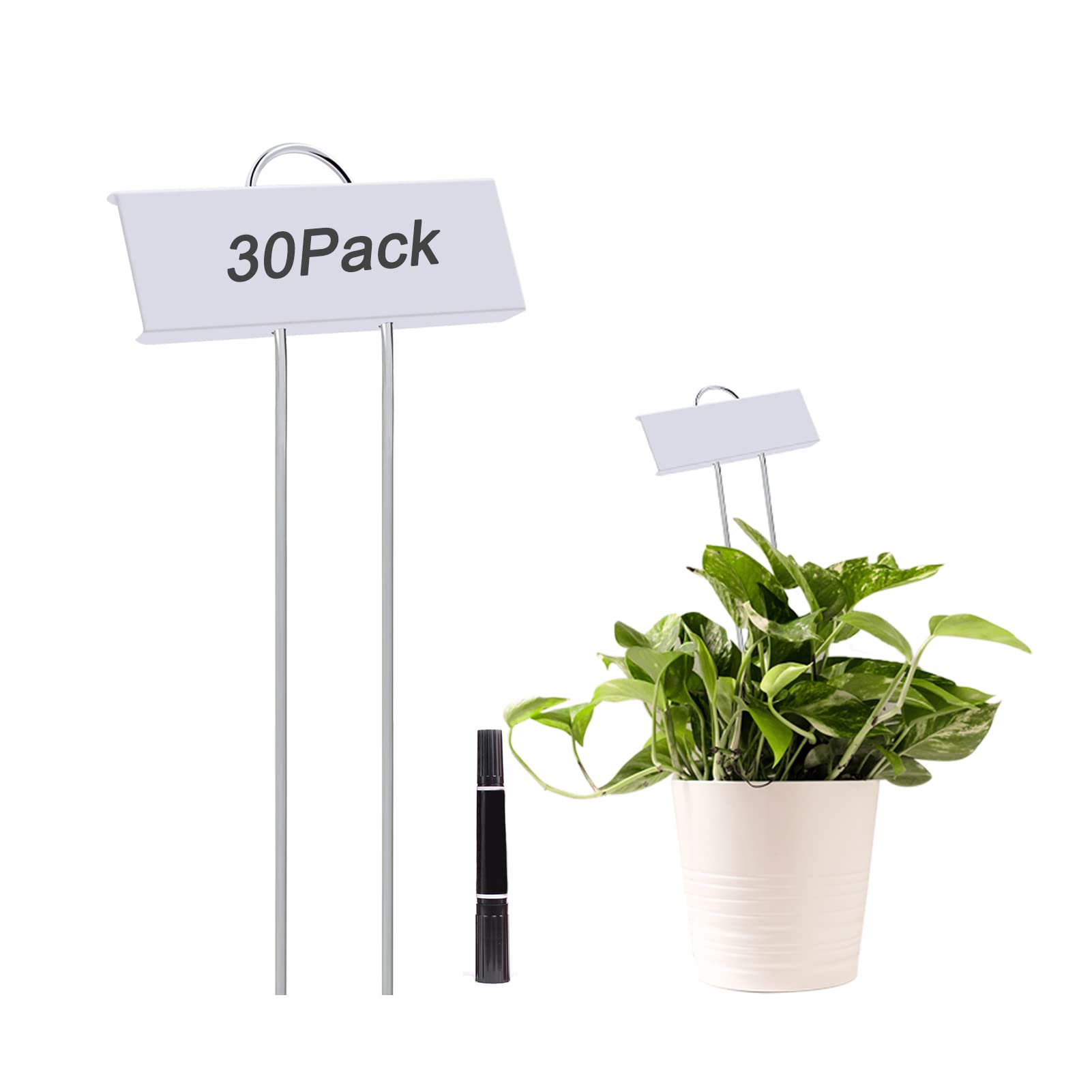 30pcs Waterproof Metal Plant Labels - 11inch Garden Markers for Outdoor Plants, Seedlings, Herbs & Vegetables - Durable Greenhouse & Gardening Gift (White) - Perfect for Organizing Your Garden, Greenhouses & Plant Nurseries