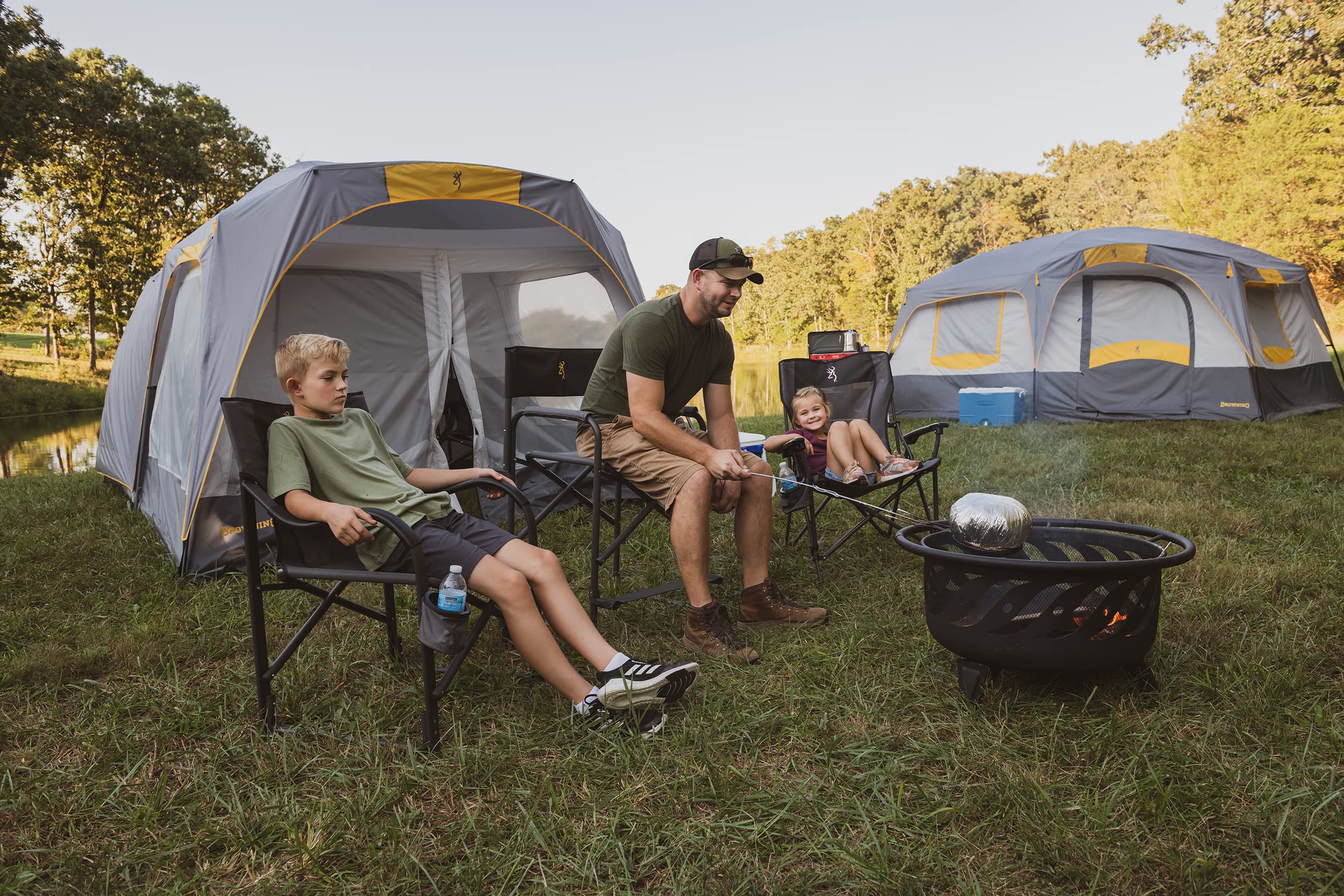 Browning Directors Chair - Heavy Duty Outdoor Folding Chair with Durable Fabric & Sturdy Aluminum/Steel Frame, Tall Seat & Flip-Down Footrest - Perfect for Camping, Beach, Backyard & Outdoor Events