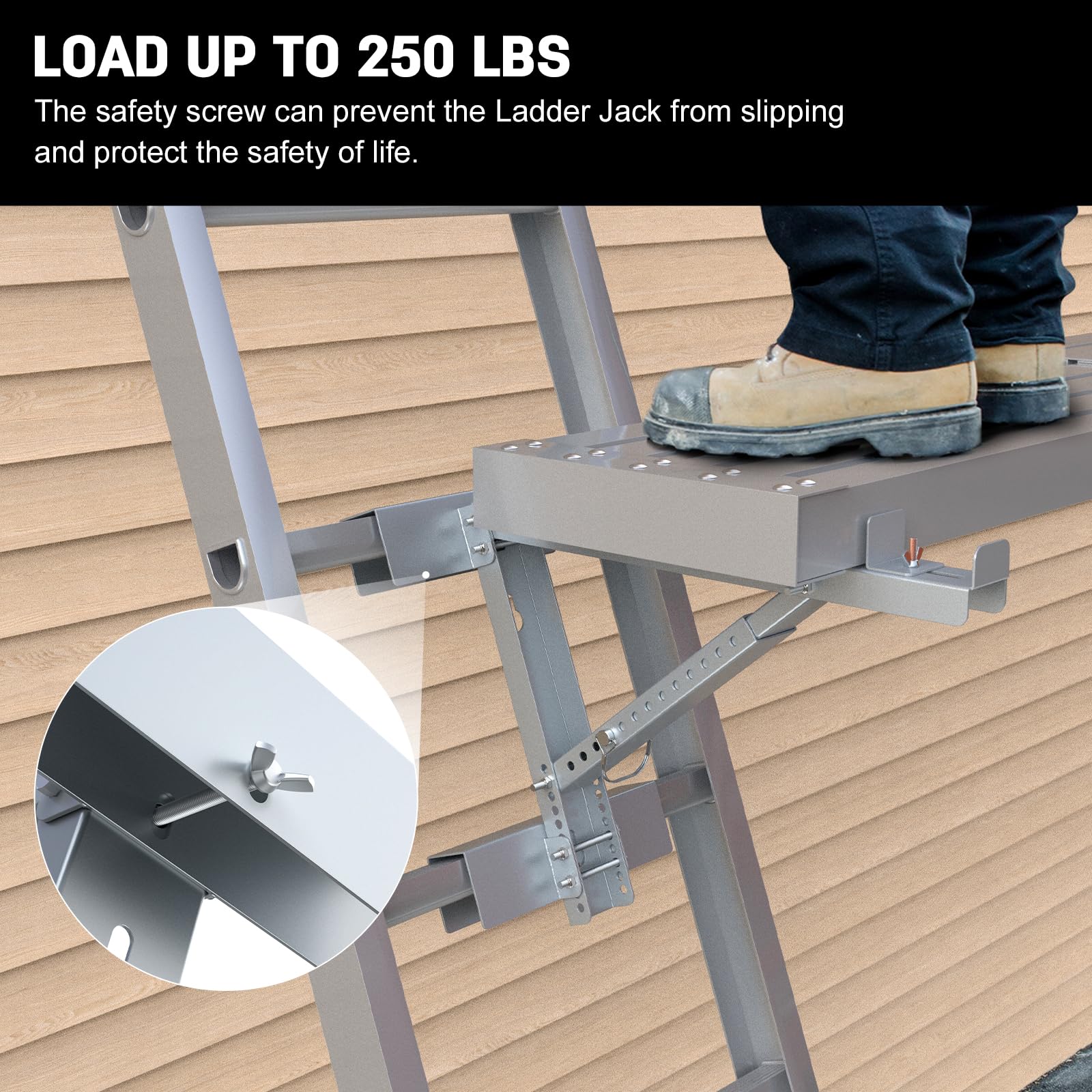 2025 Upgraded Adjustable Ladder Jacks 2 Pack - Heavy Duty Scaffolding Brackets for Extension Ladders, Silver Ladder Platform Accessories for Construction, Roofing & Home Repairs | Perfect for Painting, Window Cleaning & DIY Projects