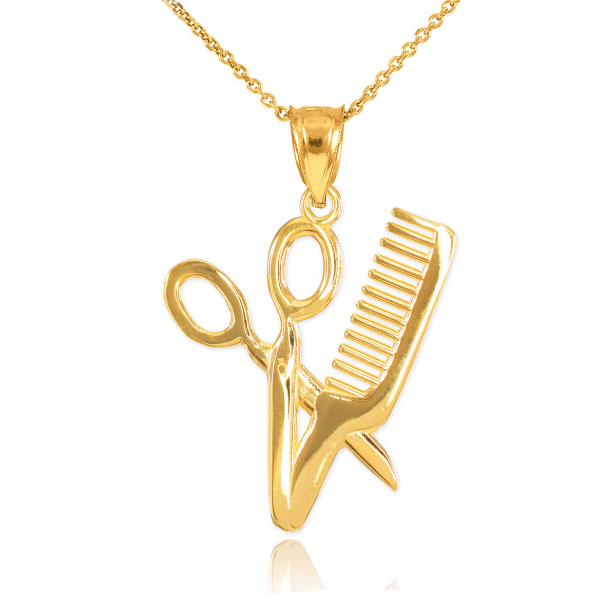 14K Yellow Gold Hair Stylist Scissors & Comb Charm Necklace - High Polish Salon Jewelry Gift for Stylists, Barbers & Beauty Professionals - Perfect for Work, Special Occasions & Fashion Accessories
