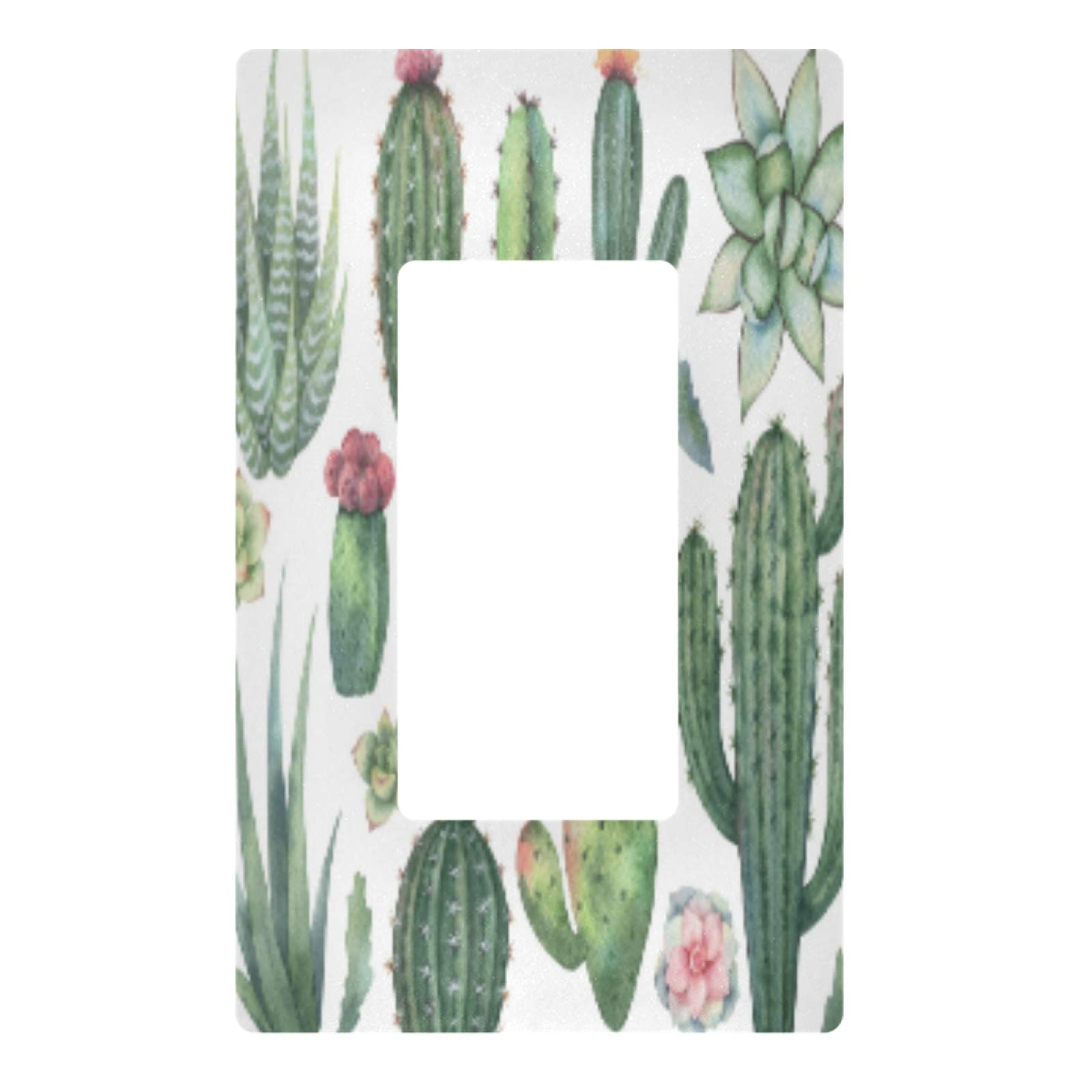 Blueangle Watercolor Cactus Wall Plates - Set of 2 Gang Decorator Switch Plate Covers & Electrical Outlet Covers - Perfect for Home, Office & Nursery Decor