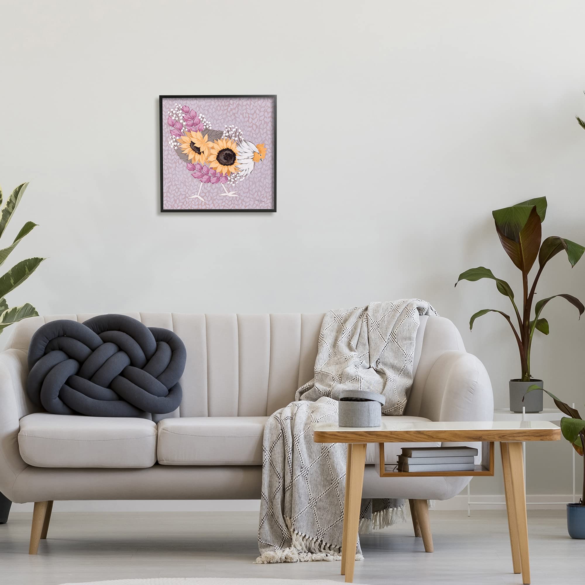 Stupell Industries Farmhouse Chicken & Hen Art Print - Michele Norman's Pink Sunflower Collage Design | Perfect for Kitchen Decor, Country Living & Farmhouse Style Home Accents