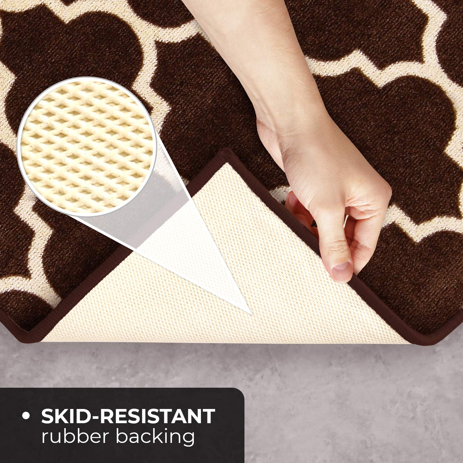 Non-Slip Moroccan Trellis Carpet Runner - 12x26 Inch Skid-Resistant Rug in Coffee Brown & Vanilla Cream - Perfect for Hallways, Stairs, and Entryways - Home Decor & Safety Floor Mat