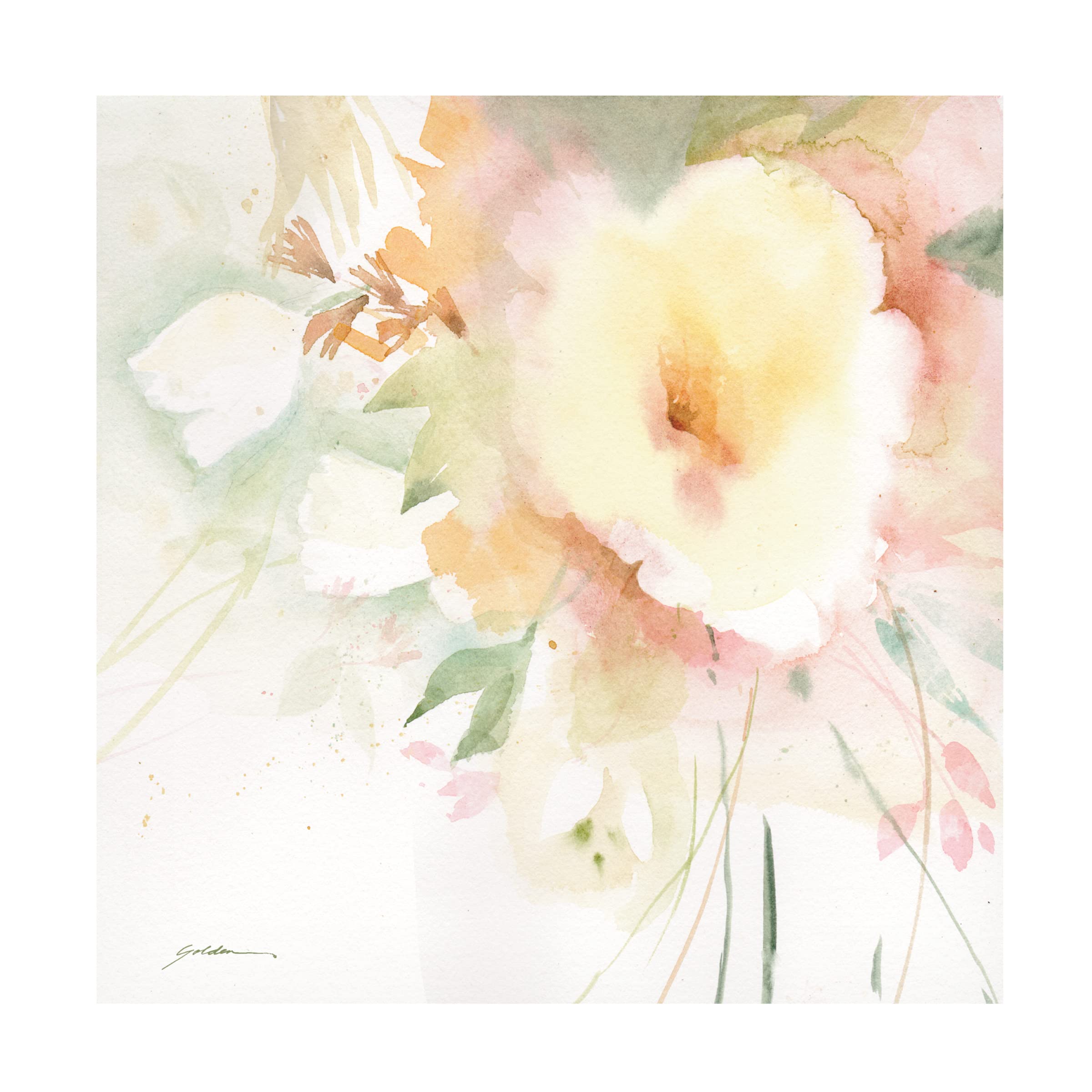 Sheila Golden 'Yellow Blush' Floral Canvas Wall Art - Handmade Modern Home Decor for Living Room, Bedroom & Office