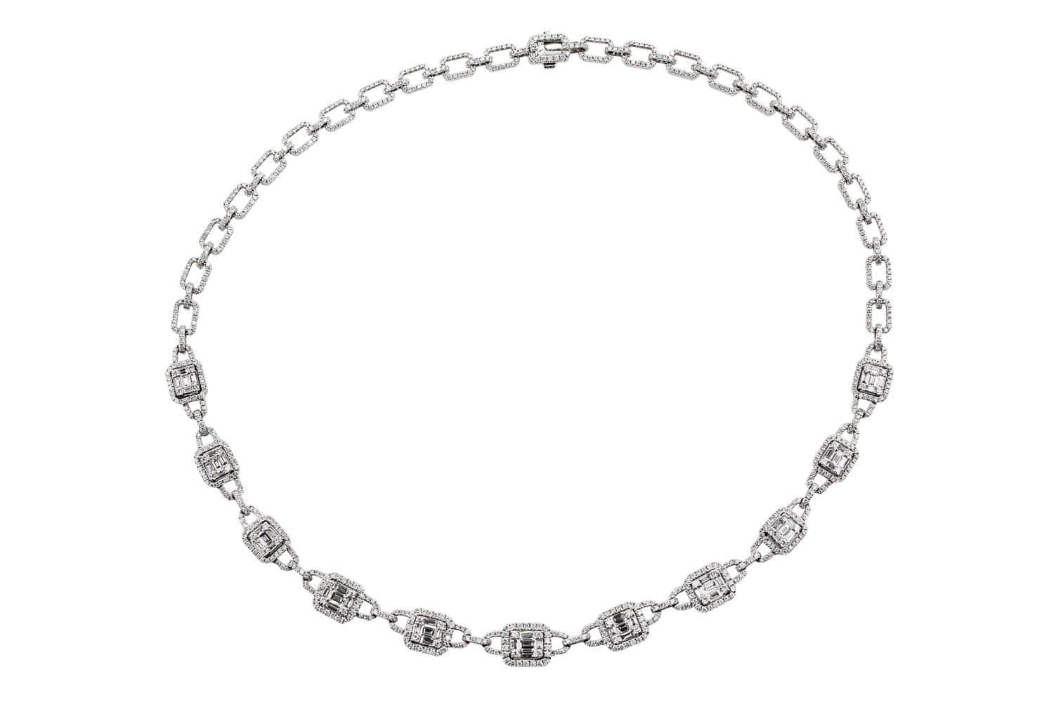 14K White Gold Round Baguette Diamond Necklace for Women - Elegant Dainty Pendant Jewelry Gift for Anniversary, Valentine's Day & Special Occasions