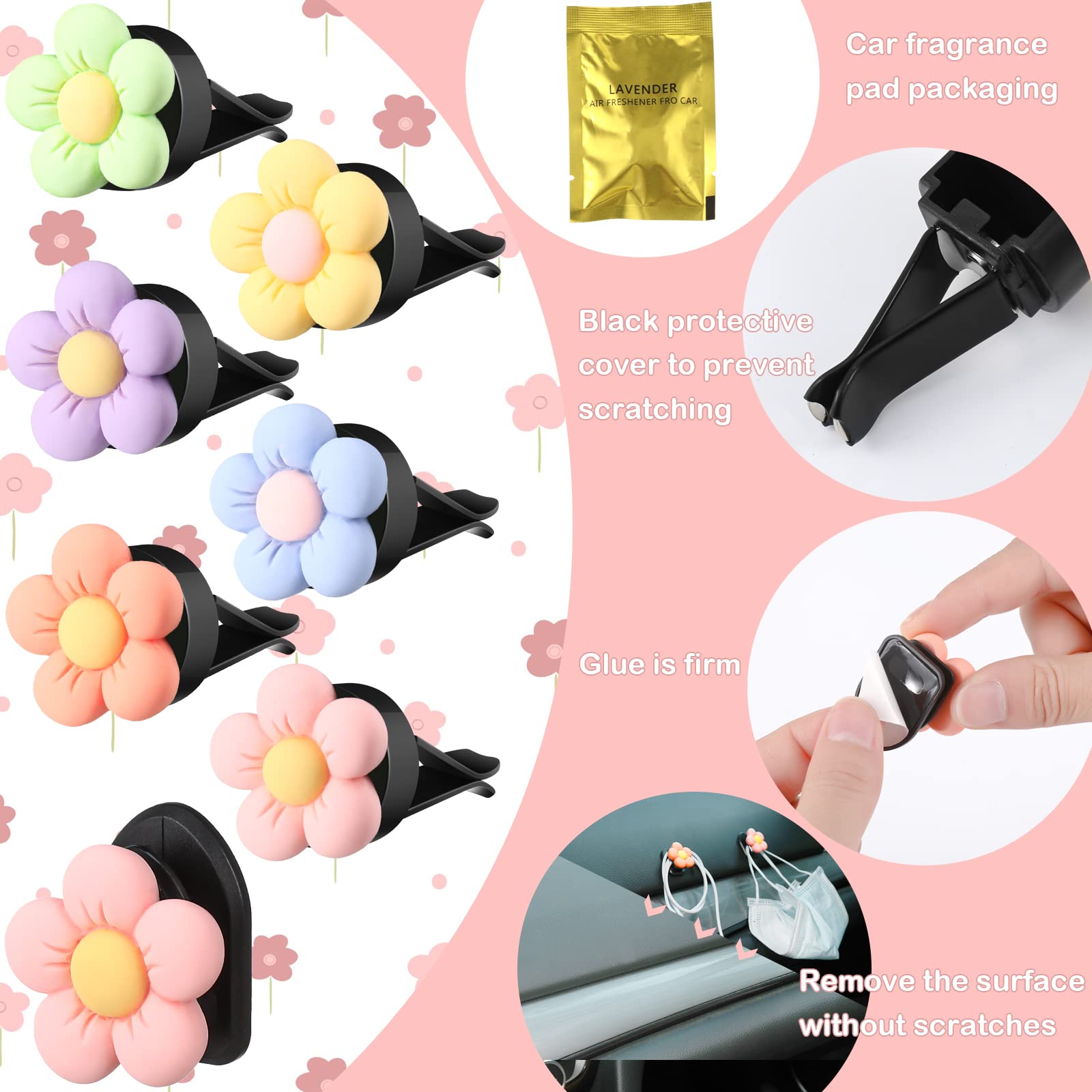 12 Pcs Daisy Flower Car Air Vent Clips - Cute Floral Air Freshener & Vent Decor for Women - Perfect for Car Interior Decoration & Aromatherapy While Driving