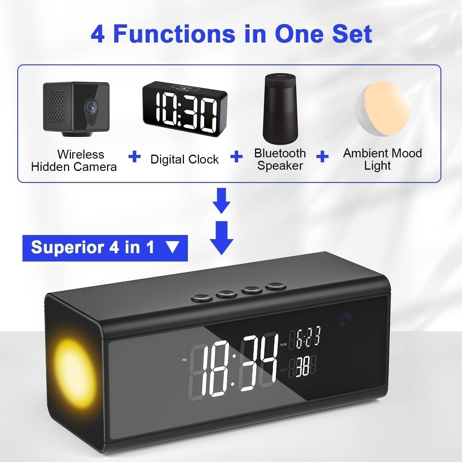 GZYHDC Hidden Spy Camera Alarm Clock - 1080P HD Wireless WiFi Nanny Cam with Motion Detection & Night Vision | Bluetooth Speaker for Home Security, Office Surveillance | Perfect for Baby Monitoring, Elderly Care & Property Protection