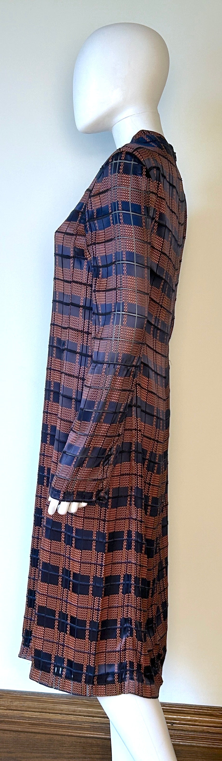 3.1 Phillip Lim Hester Plaid Devoré Midi Dress in Midnight Rust Multi - Size 6 NWT | Elegant Fall Wedding Guest Dress & Holiday Party Outfit