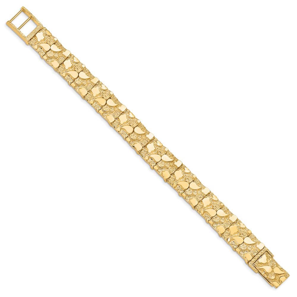 The Black Bow 12mm 10k Yellow Gold Nugget Link Bracelet, 8 Inch - Perfect for Casual Wear, Special Occasions, and Gift Giving