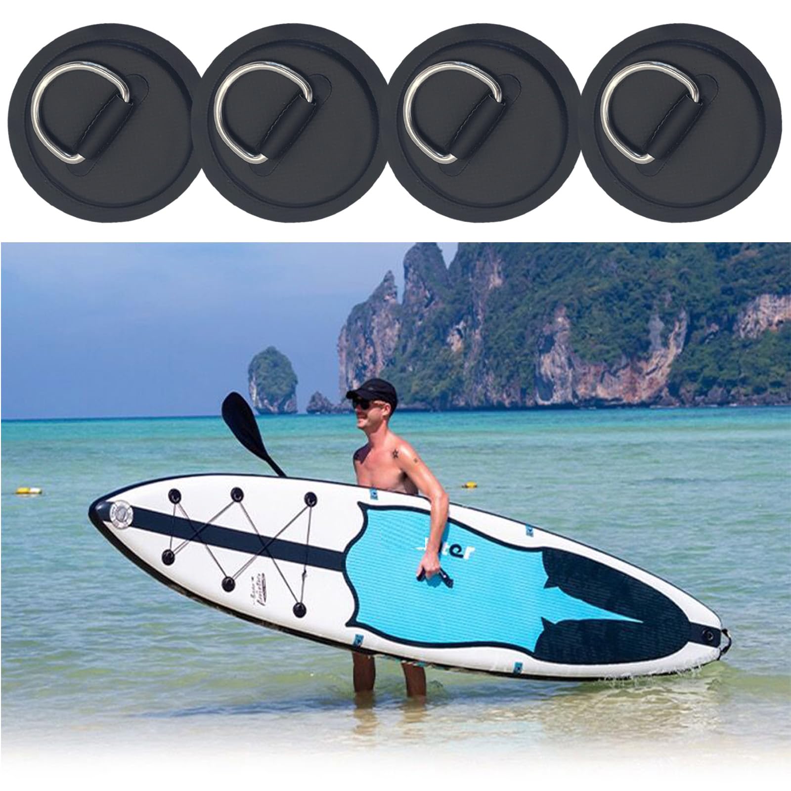 4 Pack Black Stainless Steel D-Rings for PVC Inflatable Boats, Canoes, Rafts, Kayaks, Surfboards & Paddle Boards - Heavy Duty Marine Hardware for Watercraft Repair & Accessories (Perfect for Securing Gear & Reinforcing Seams)