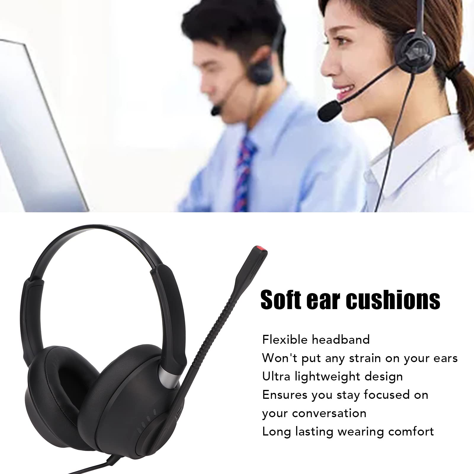 HXLAB Binaural Noise Cancelling Headset with USB Sound Card - Adjustable Comfort Wired Headphones for Office, Telephone, Counseling & Insurance Professionals - Perfect for Call Centers, Remote Work & Customer Service