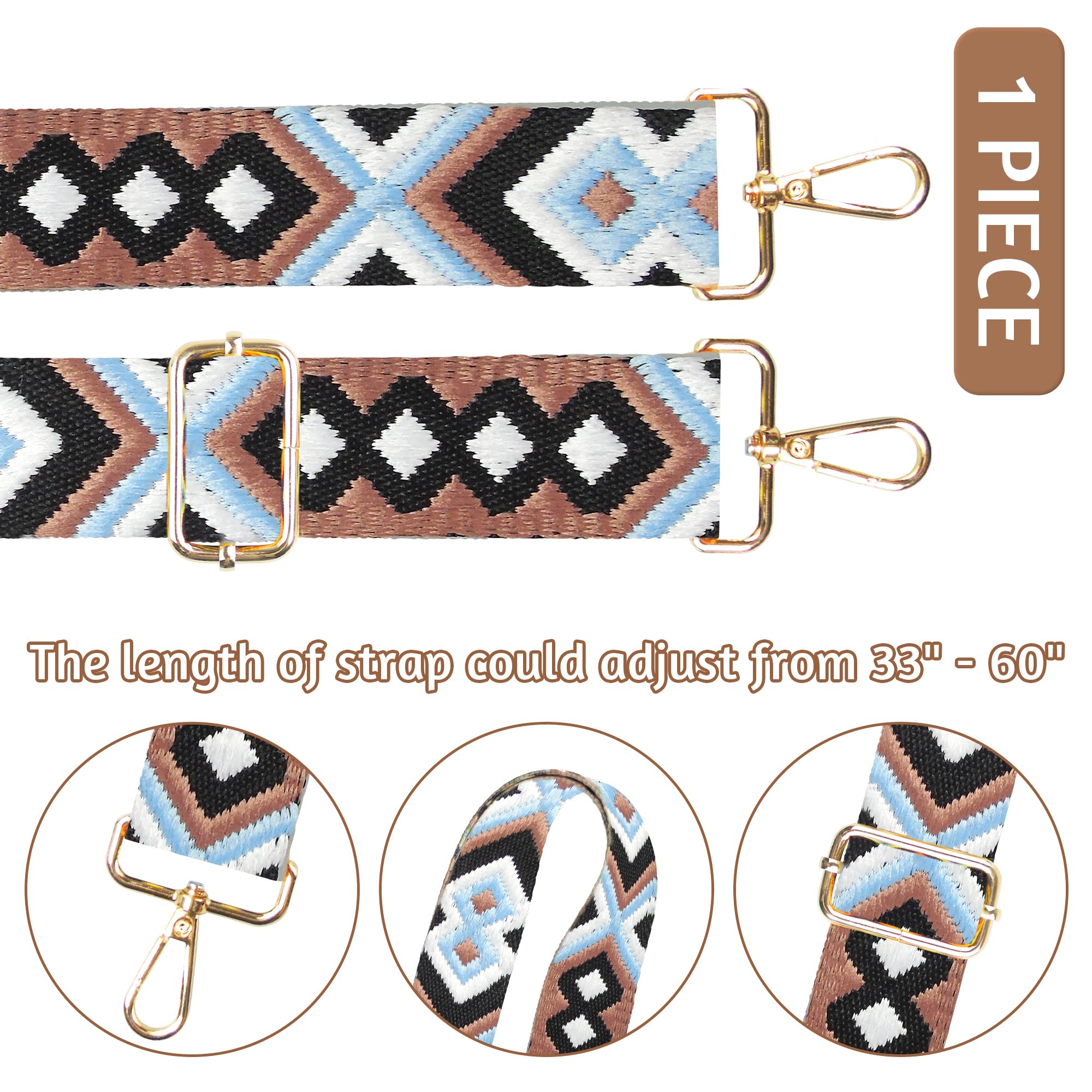 Adjustable Crossbody Purse Strap - Replacement Shoulder Bag Strap for Handbags, Purses & Guitar - Durable & Comfortable for Daily Use, Travel & Shopping