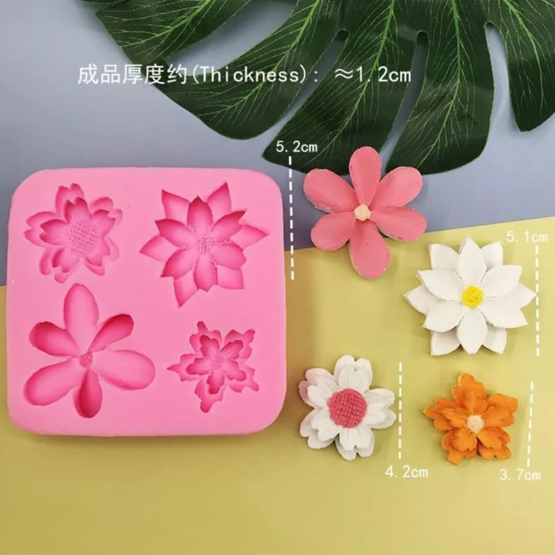 LEGACYCART 4-Cavity Silicone Fondant Molds - Daffodil, Lily, Periwinkle, Buttercup & Jasmine Flower Shapes for Chocolate, Cookies, Cupcakes, Cakes, Candy, Gummy, Jelly, Resin & Polymer Clay Art - Perfect for Baking, Candy Making & DIY Crafts