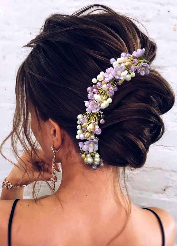 Artificial Small Rose Hair Clip with Metal and Pearls - Bridal Hair Bun Accessories for Women & Girls (Purple) - Perfect for Weddings, Prom, and Special Occasions