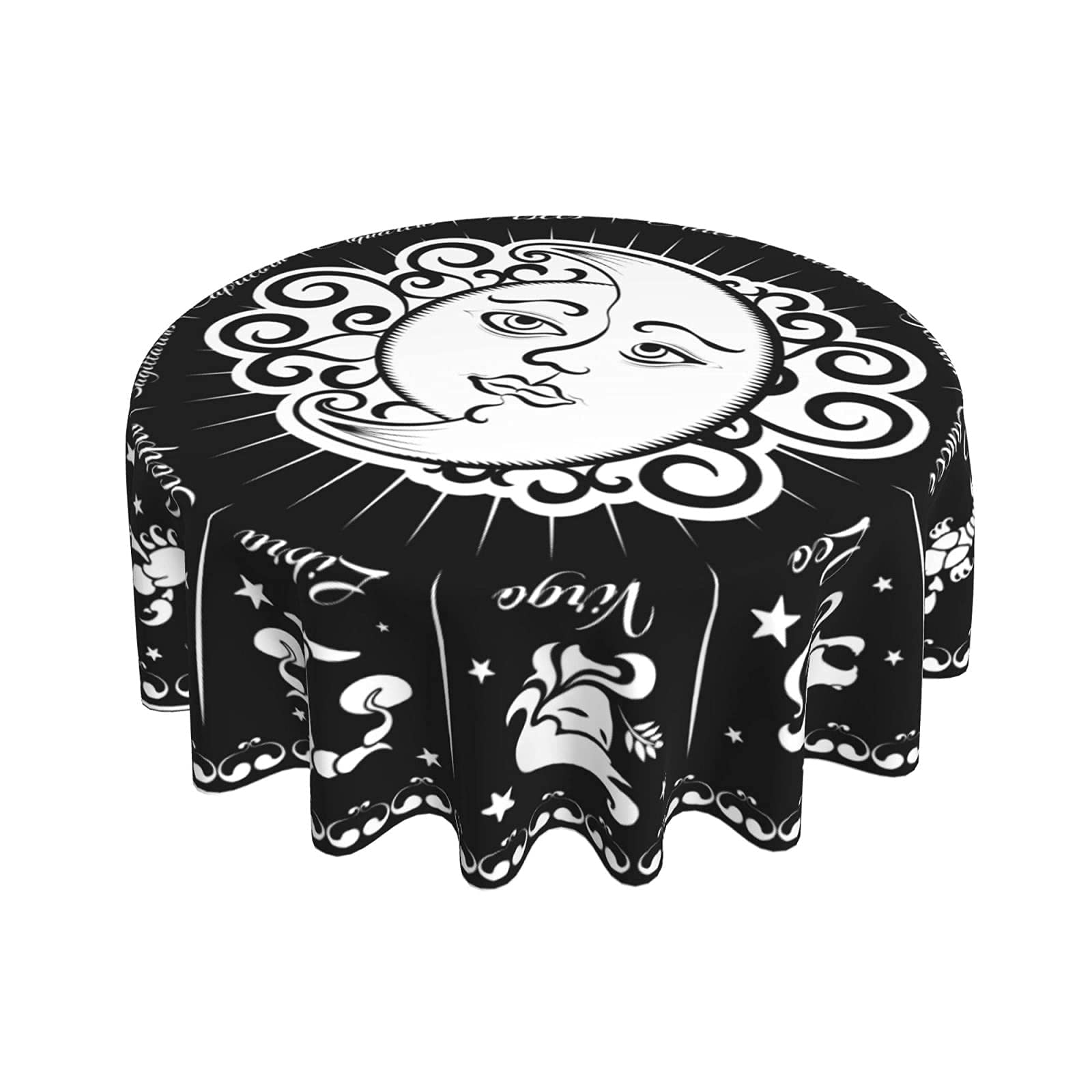 FREEHOTU Zodiac Sign Sun and Moon Round Tablecloth - Thickened Washable 60 Inch Table Cover for Kitchen, Dining, Party Decor | Perfect for Daily Use, Holiday Gatherings & Home Decoration
