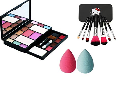 **Miss Hot 6171 Complete Makeup Kit with 7Pcs Hello Kitty Brush (Black) & 2Pcs Makeup Blender – Perfect for Travel, Professional Makeup, and Gift Giving**