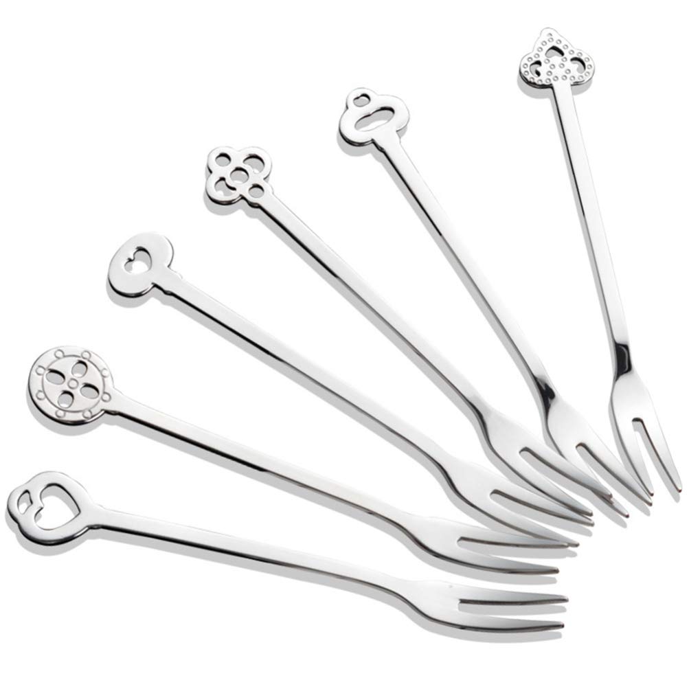 OSALADI 6-Piece Stainless Steel Vintage Fruit Forks Set - Salad, Cake & Dessert Forks for Appetizers, Snacks & Parties - Perfect for Home Kitchen, Restaurant & Outdoor Picnics (Silver)