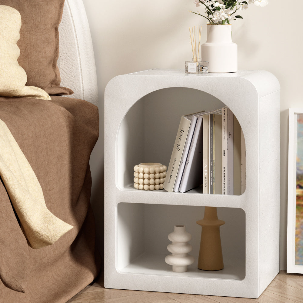 Modern White Arched Texture Nightstand - Stylish Bedside Table for Small Spaces, Perfect for Bedrooms, Dorms & Apartments