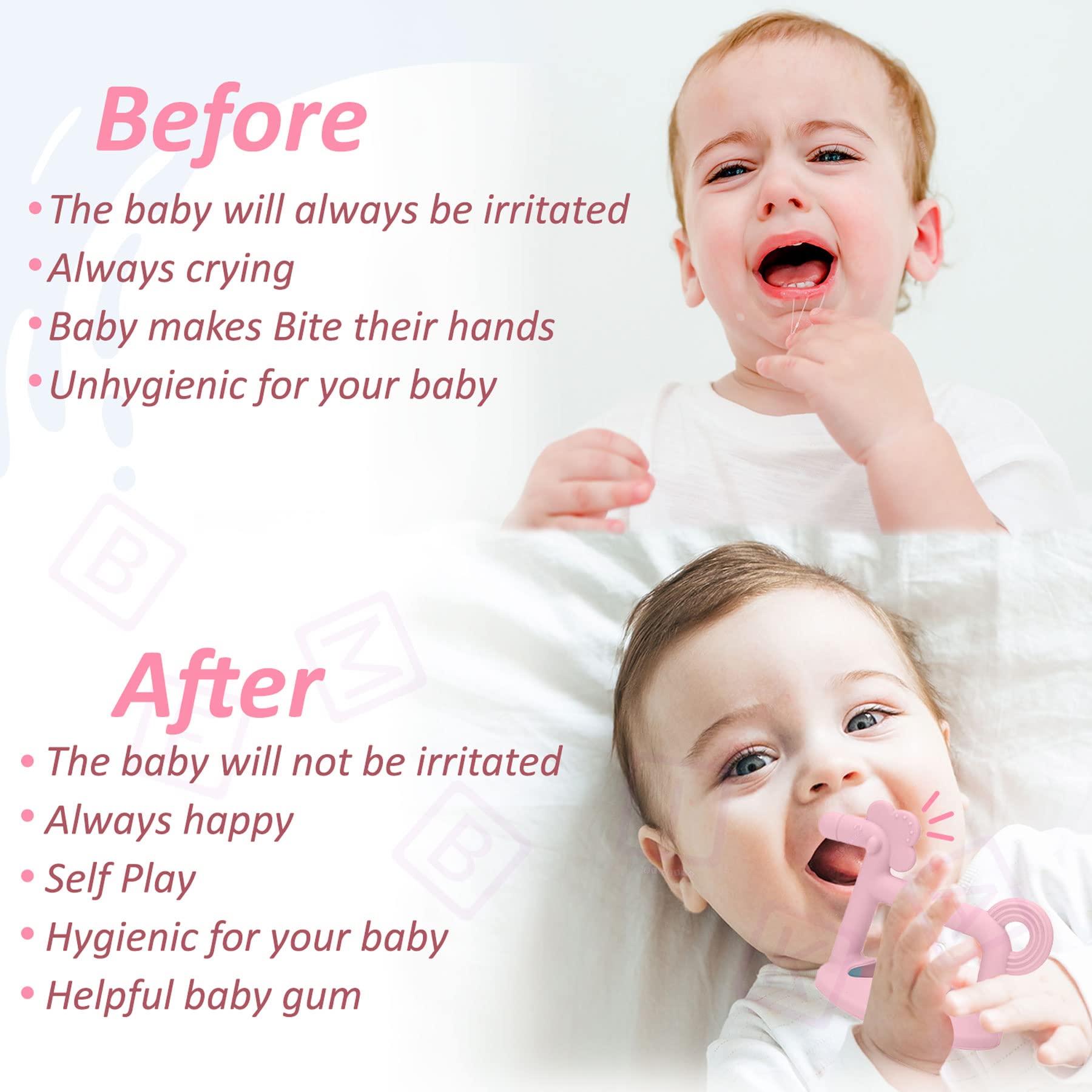 Bembika Baby Teething Toys - Silicone Pony Teether, Key Teether & Toothbrush Set for Soothing Sore Gums (Pink) - Perfect for Infants 3-12 Months During Teething Discomfort