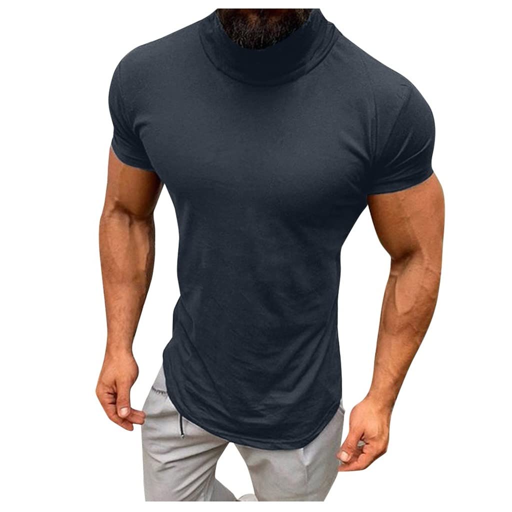 Men's Short Sleeve Turtleneck Shirt - Breathable Summer Casual Top, Non-Iron Dress Shirt for Office & Outdoor Activities