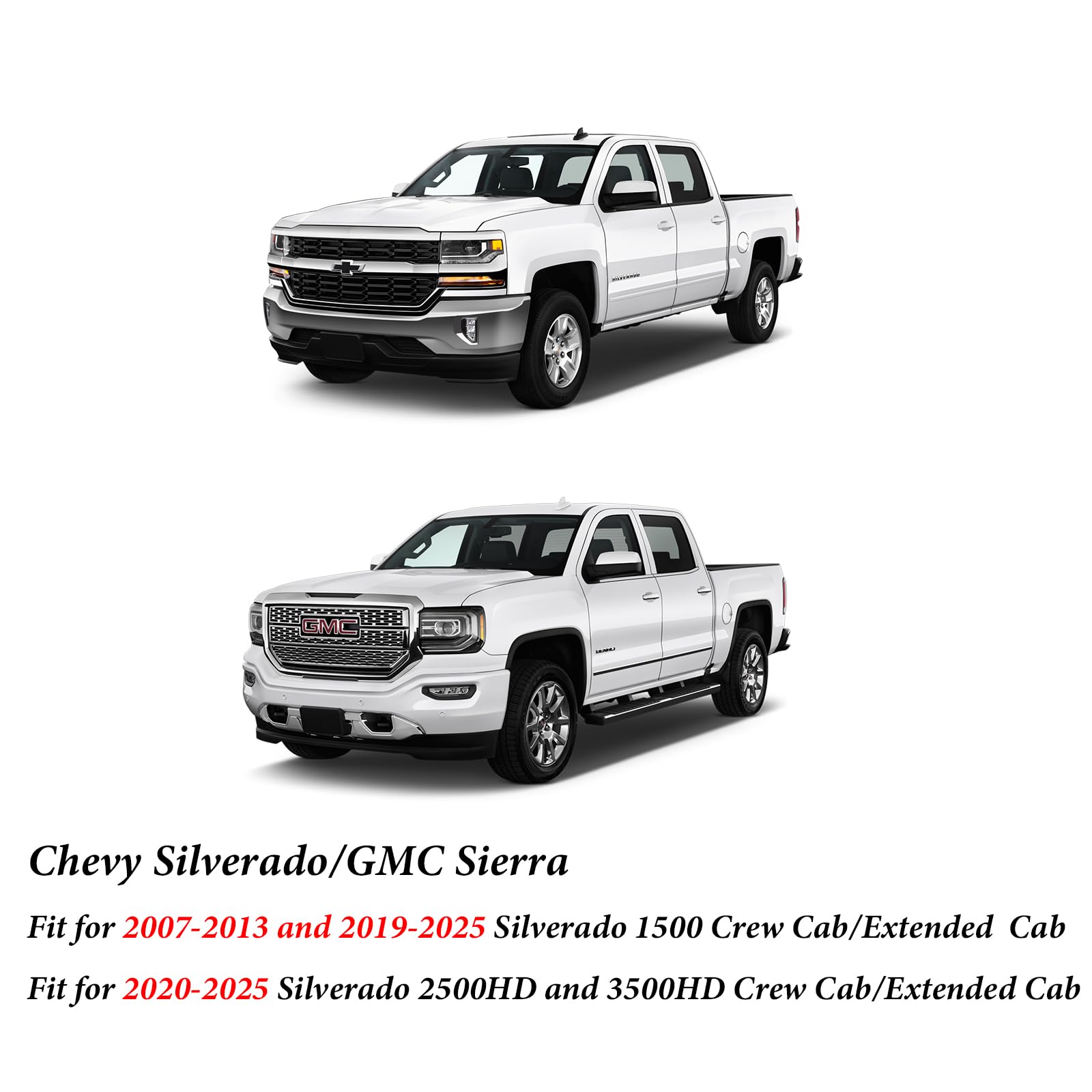 Premium Faux Leather Seat Covers for Chevy Silverado & GMC Sierra (2007-2025) - Full Set Custom Fit for 1500/2500HD/3500HD Crew & Extended Cab - Durable Black Car Seat Protectors for Daily Commute & Road Trips