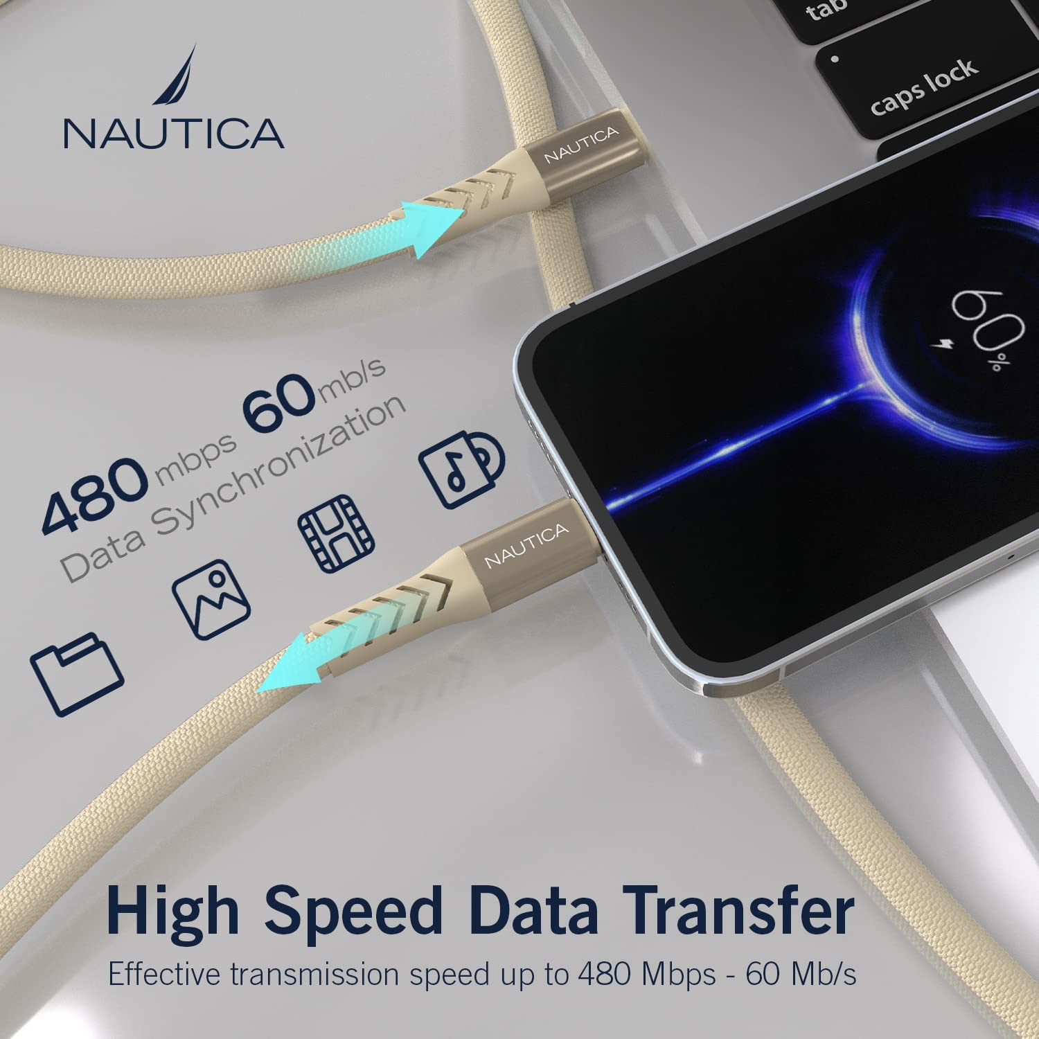 Nautica USB-C to USB-A Fast Charging Cable 4.5A - Compatible with Galaxy S9/S10/S10+, LG V20/G5/G6, PS5 Controller - High Speed Charging Cord for Phones, Tablets & Gaming Devices - Perfect for Home, Office & Travel Charging