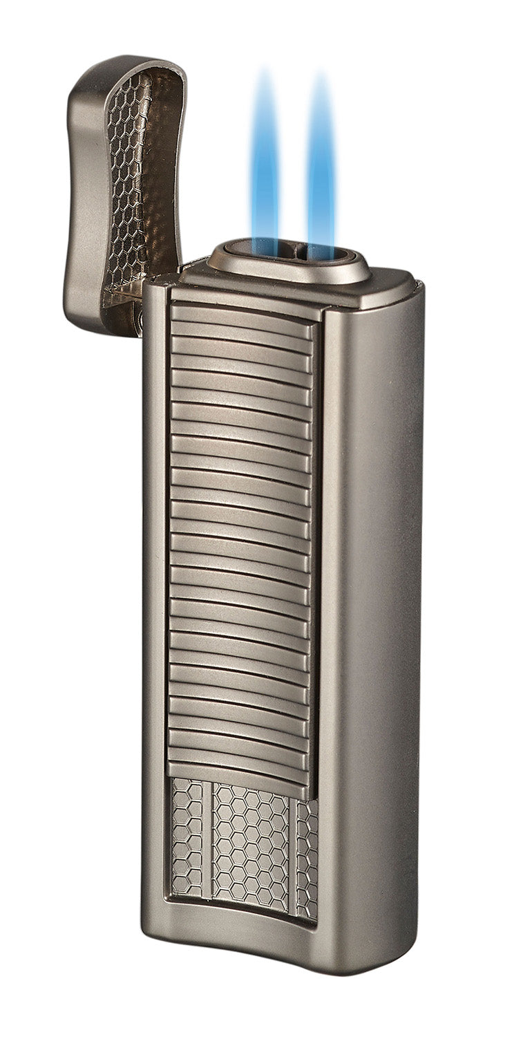 Visol Tiger Double Flame Butane Cigar Lighter - Gunmetal Finish | Windproof & Refillable | Perfect for Cigars, Cigarettes & Outdoor Use