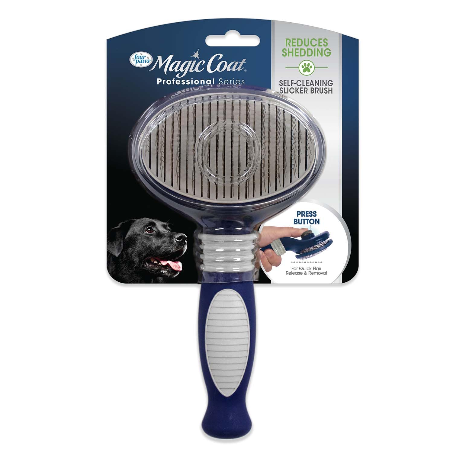 Professional Slicker Brush for Dogs & Cats – Self-Cleaning Grooming Tool Reduces Shedding, Works on All Coat Types (Blue & Grey) – Perfect for Daily Brushing & Detangling Fur at Home