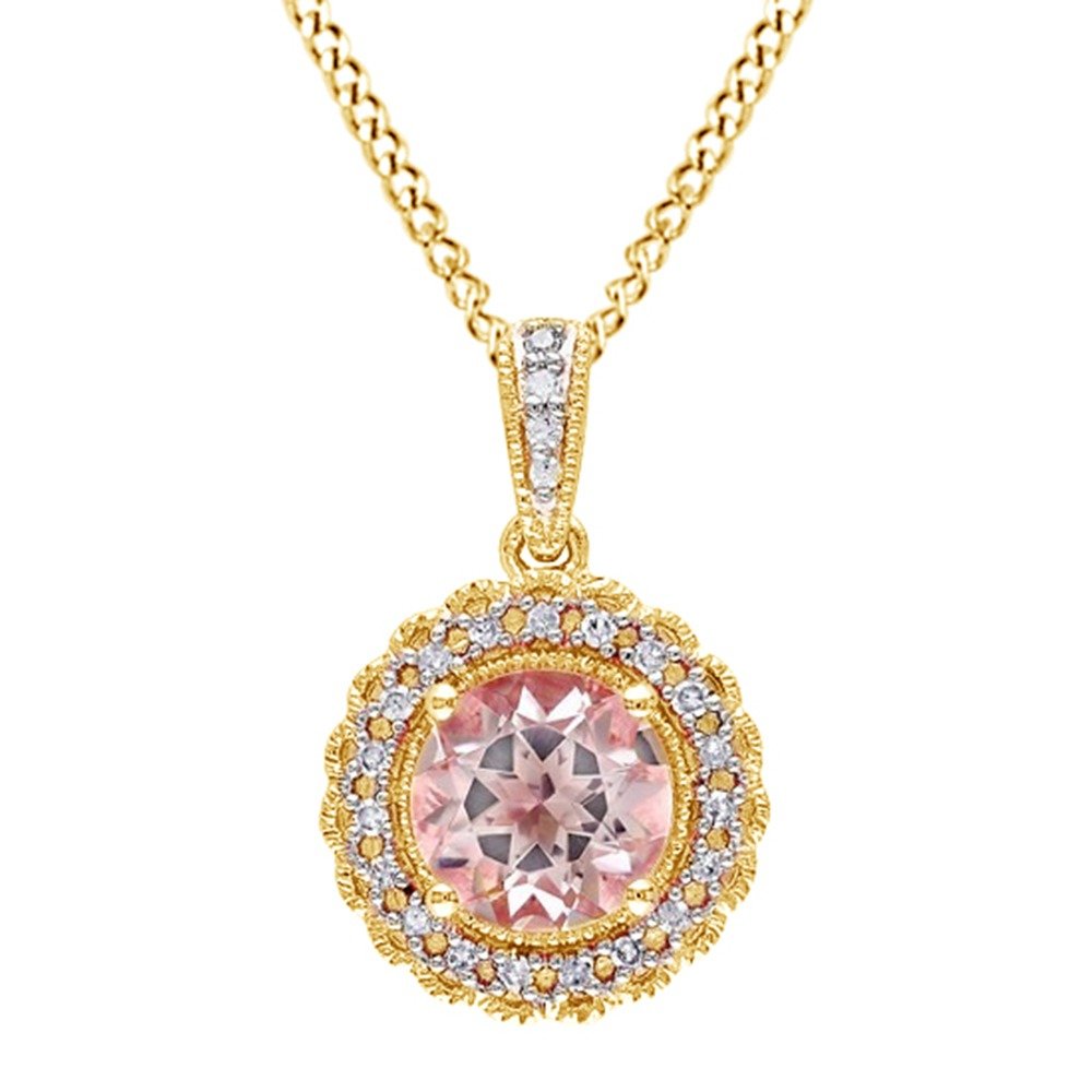 Elegant Simulated Morganite & Diamond Pendant Necklace in Rhodium Plated Sterling Silver - Perfect for Weddings, Anniversaries & Special Occasions