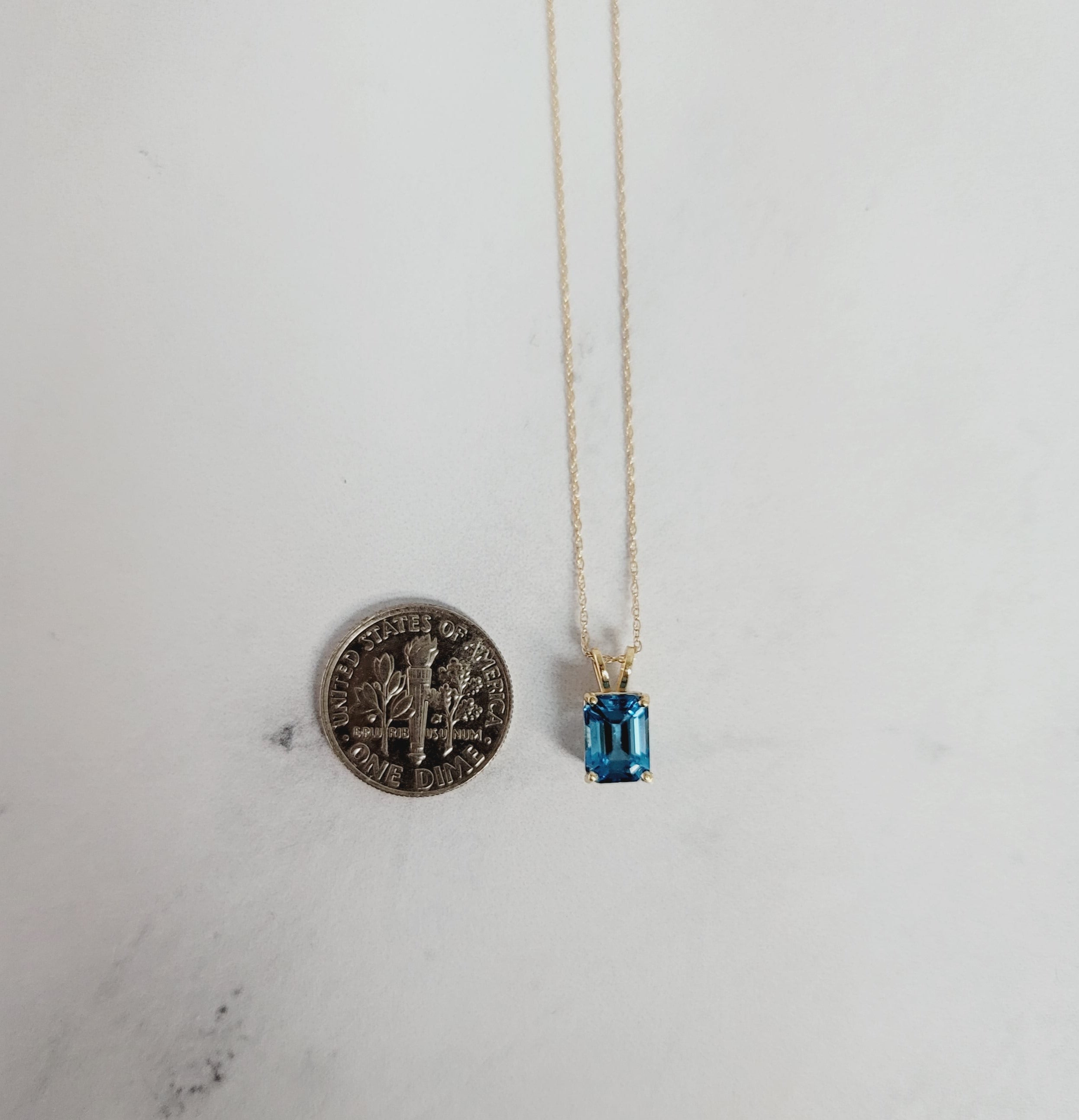 14K Yellow Gold Emerald Cut London Blue Topaz Pendant Necklace - Elegant Jewelry Gift for Women, Perfect for Weddings, Anniversaries & Special Occasions