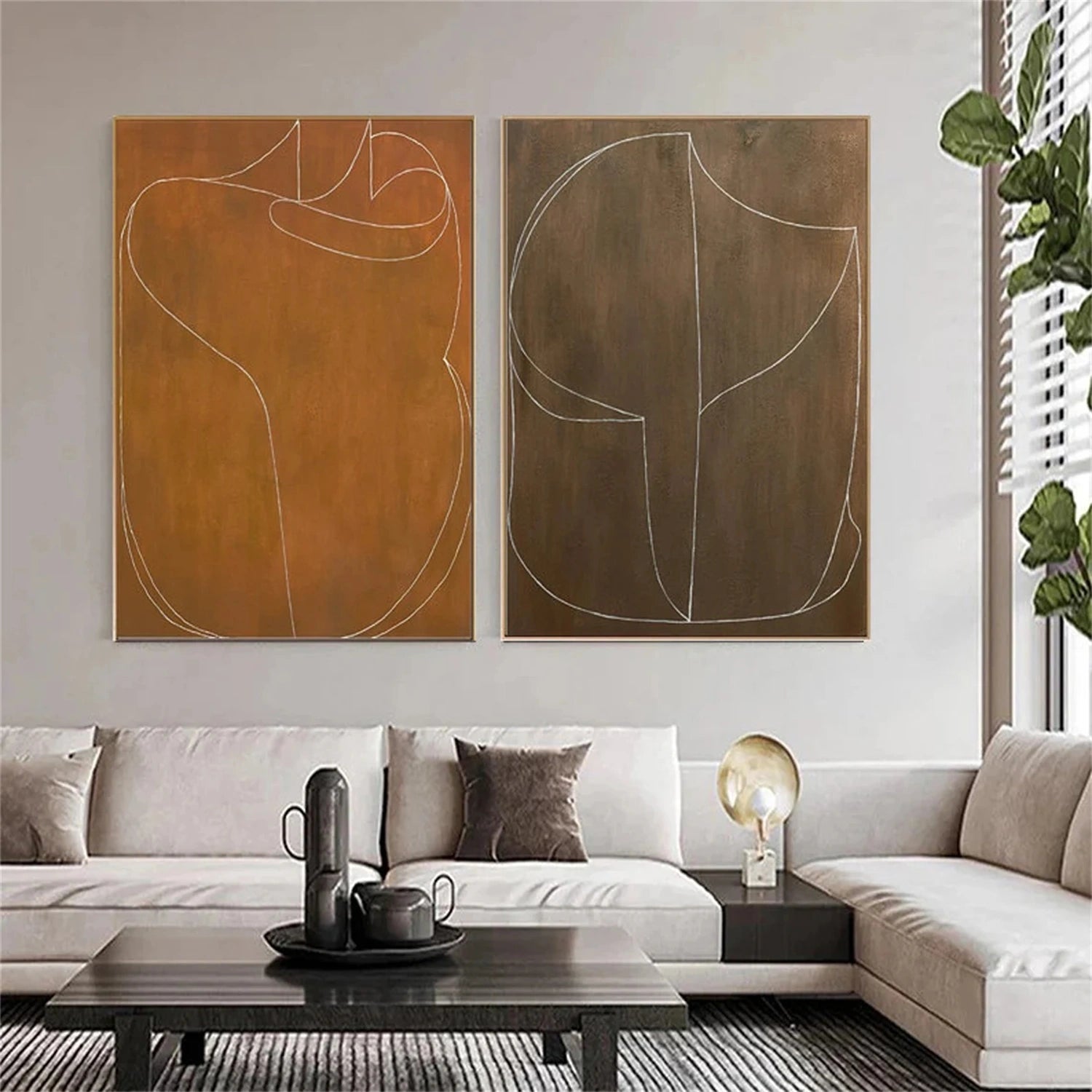 Abstract Painting Set of 2 - Modern Wall Art for Living Room & Bedroom Decor - #AB 274