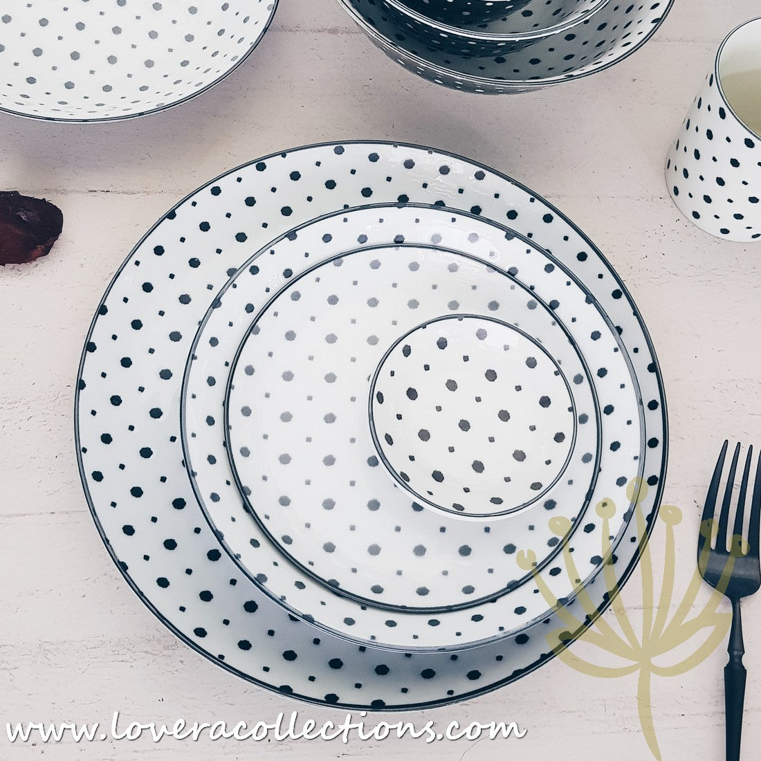 Awasaka Black & White Modern Dots Dinnerware Set - 12-Piece Porcelain Plates & Bowls for Stylish Dining - Perfect for Dinner Parties, Restaurant-Style Meals & Home Decor