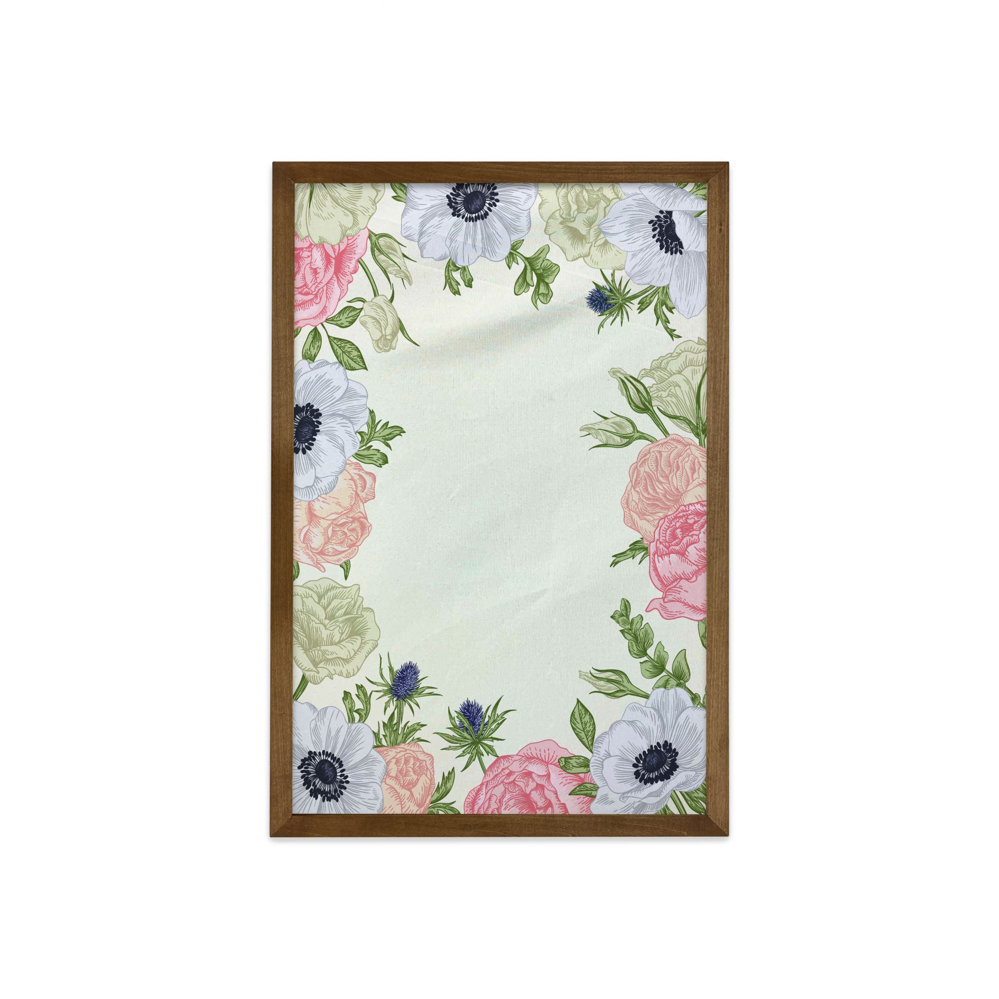 Ambesonne Anemone Flower Framed Wall Art - Spring Nature Inspired Pastel Floral Fabric Decor with Teak Wood Frame - 23