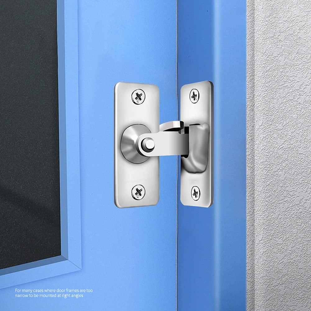 90 Degree Stainless Steel Door Latch - Right Angle Sliding Door Lock for Home Safety, Furniture Hardware Accessories (Medium Size) - Secure Cabinets, Closets & Sliding Doors