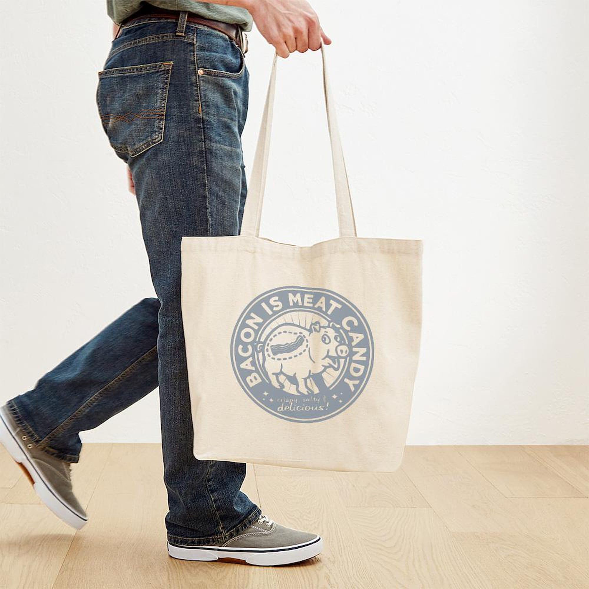 Bacon Is Meat Candy Tote Bag - Natural Canvas Reusable Grocery Shopping Bag for Farmers Market, Beach & Eco-Friendly Lifestyle