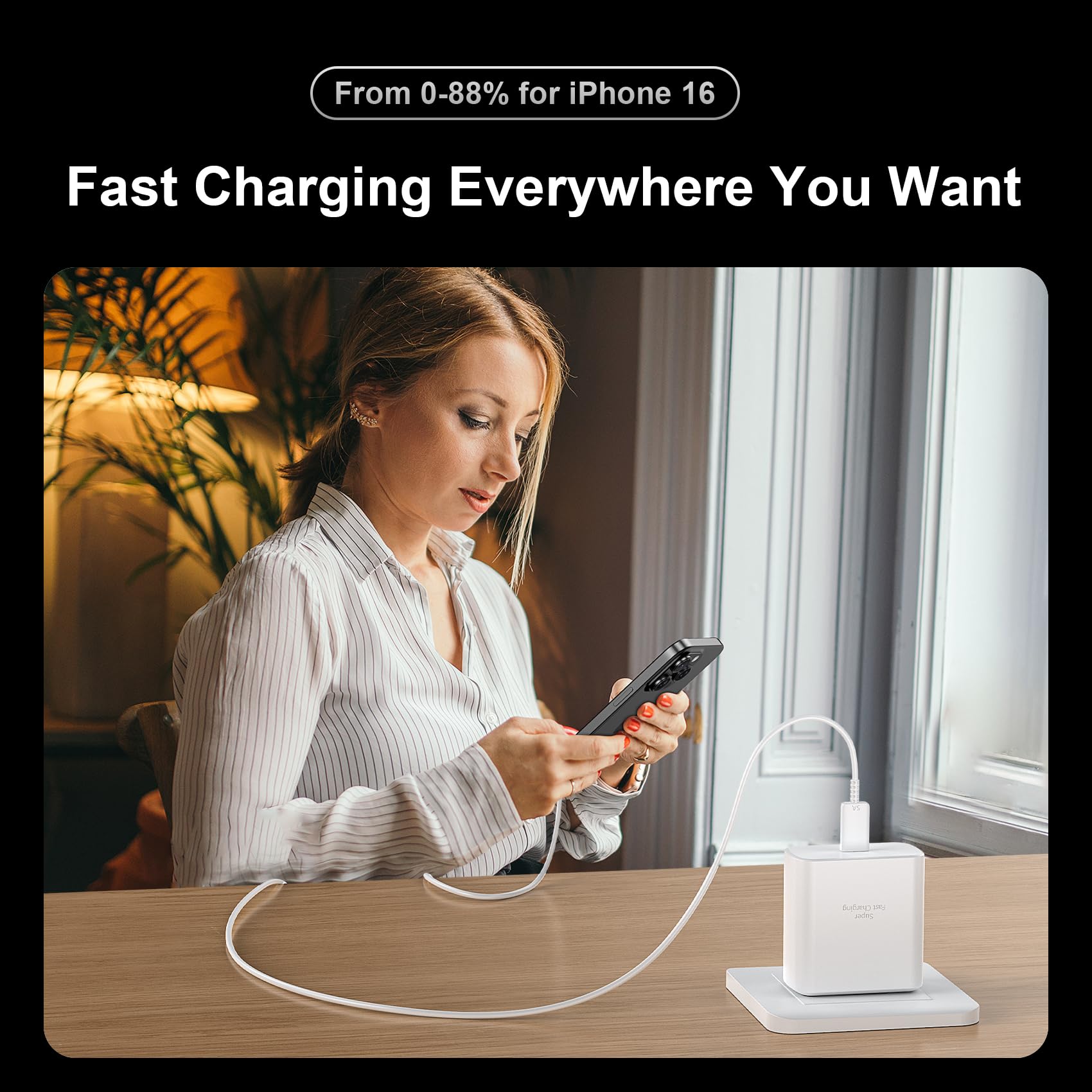 45W Fast USB C Charger for Phone 16 Pro Max - 6.6FT Long Type C Cable - Compatible with Phone 16 Series & Samsung Galaxy S24 Ultra - Perfect for Home, Office & Travel Charging