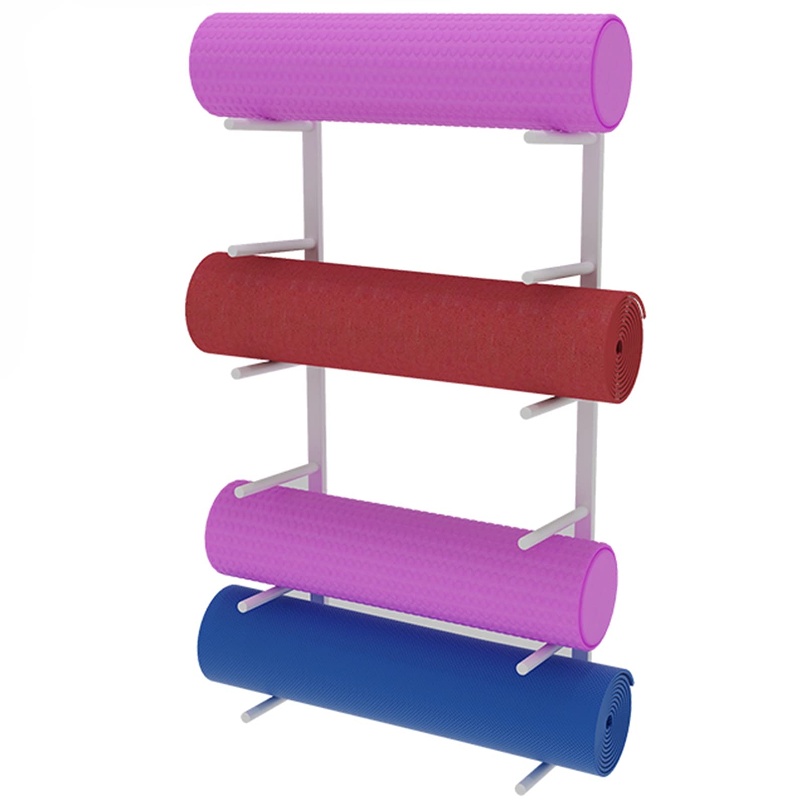 Premium 6-Tier Wall Mounted Yoga Mat Rack - Modern Metal Yoga Mat Holder with Easy Installation Kit | Space Saving Storage Solution for Yoga Studios, Home Gyms & Fitness Rooms (White)
