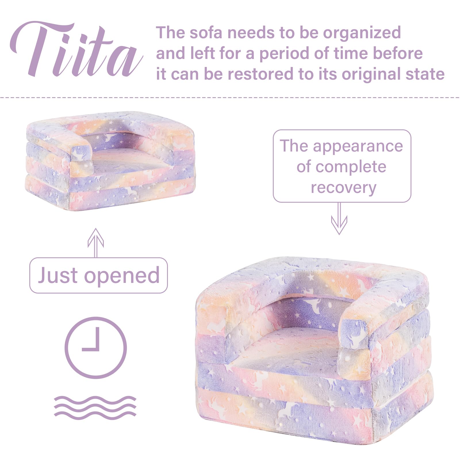 Tiita 3-in-1 Convertible Kids Sofa Bed - Plush Toddler Chair & Portable Travel Bed with Washable Cover & Carrying Handle - Perfect for Nursery, Playroom & Travel - Gift for Boys & Girls