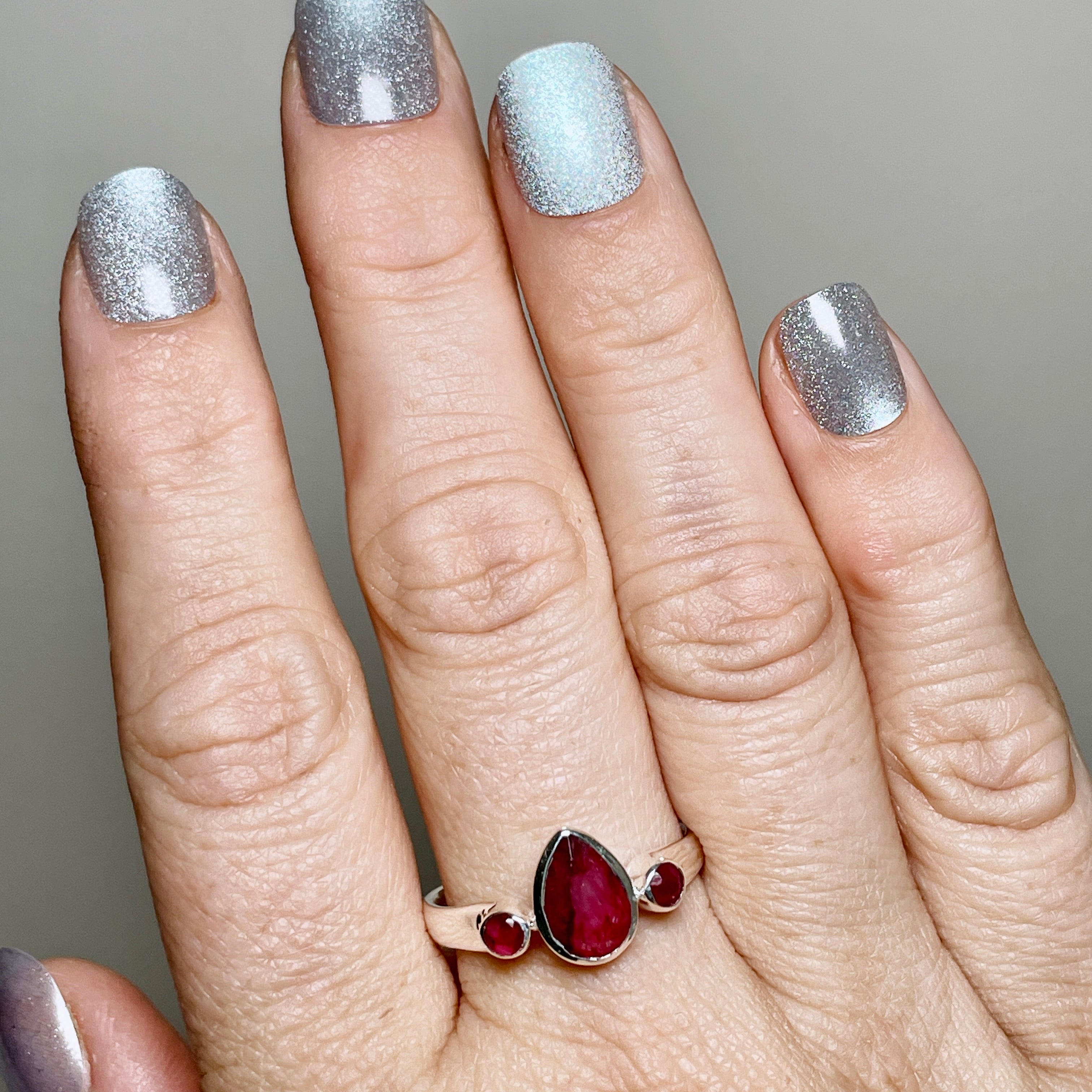 Faceted Ruby Teardrop Ring with Accent Stones R3668 - Elegant Jewelry for Women, Perfect for Weddings, Parties & Special Occasions