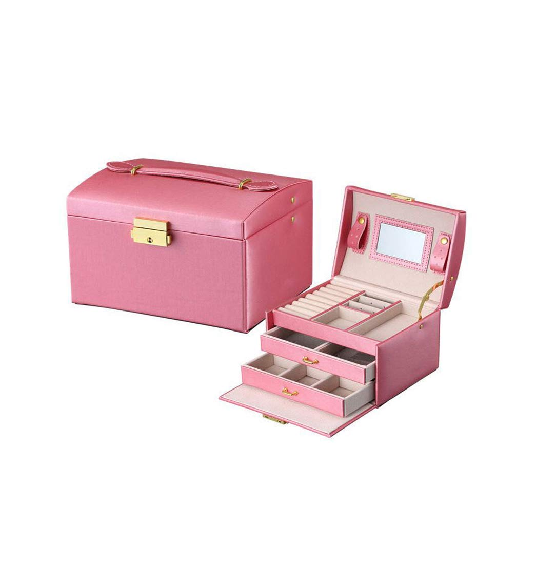 Sohapy Jewelry Organizer Box with 2 Drawers - Pink Storage Case for Rings, Earrings, Necklaces - Perfect Gift for Women & Girls - Ideal for Bedroom, Travel, and Closet Organization