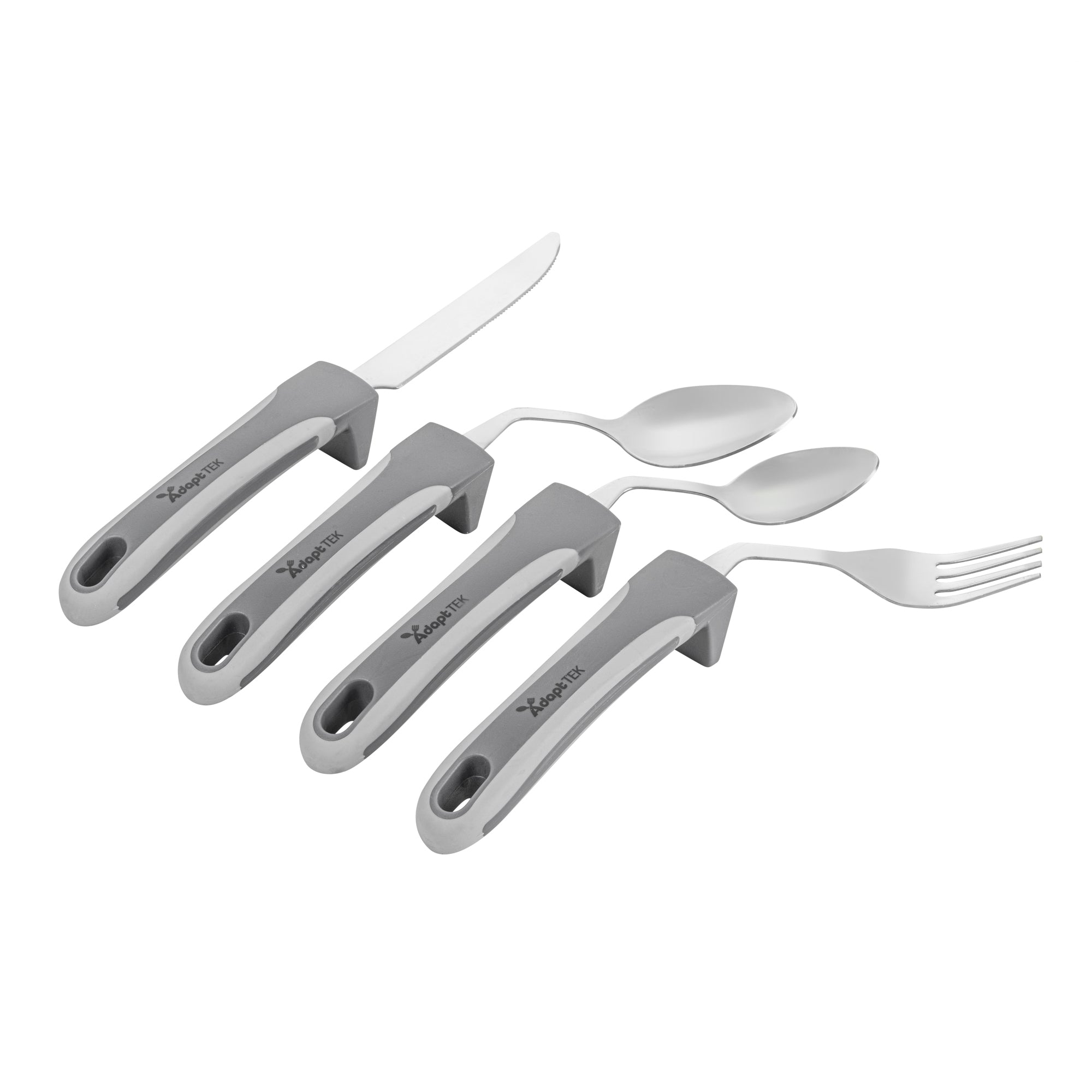 Adapt Tek Gray Stainless Steel 4-Piece Adaptive Offset Utensil Set for Left Hand - Lightweight, Non-Slip Grip (1 Count) - Ideal for Arthritis & Limited Mobility Users in Kitchen
