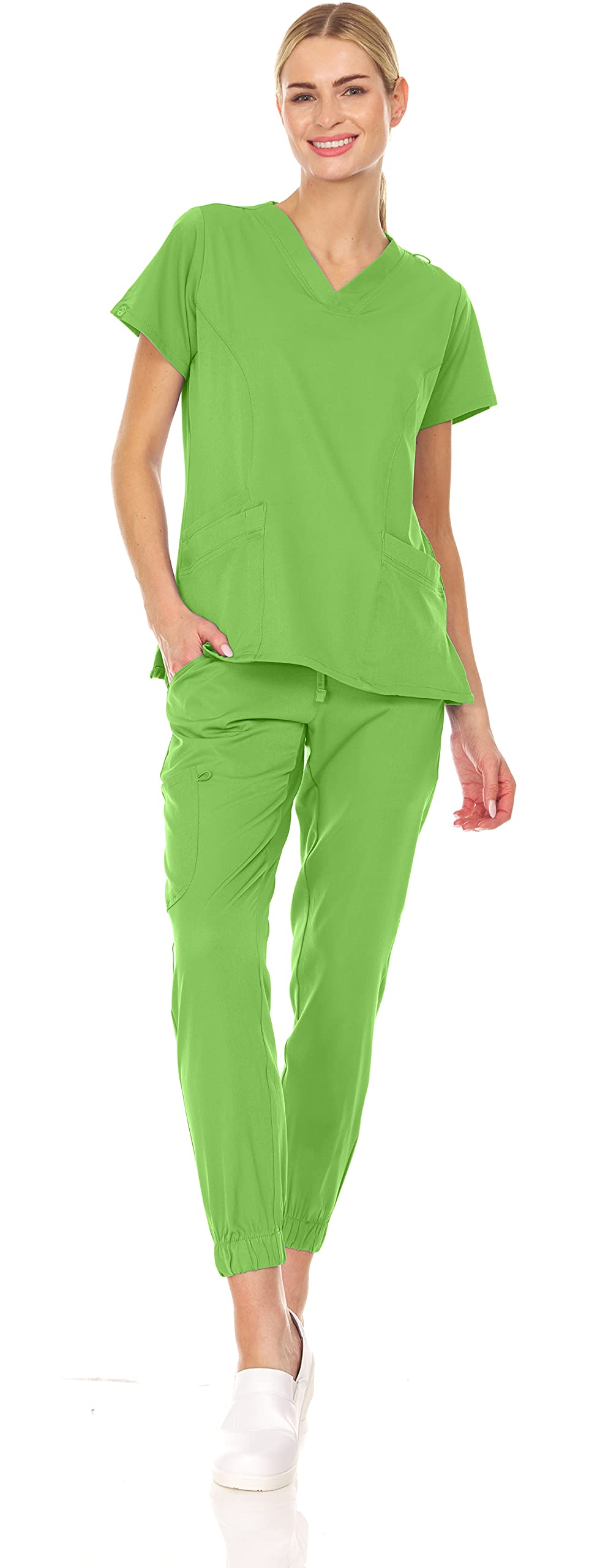 Mini Marilyn Stretch V-Neck Jogger Scrubs Set - 12+ Colors | Comfortable Medical Uniform for Nurses & Healthcare Professionals | Perfect for Hospitals, Clinics & Long Shifts