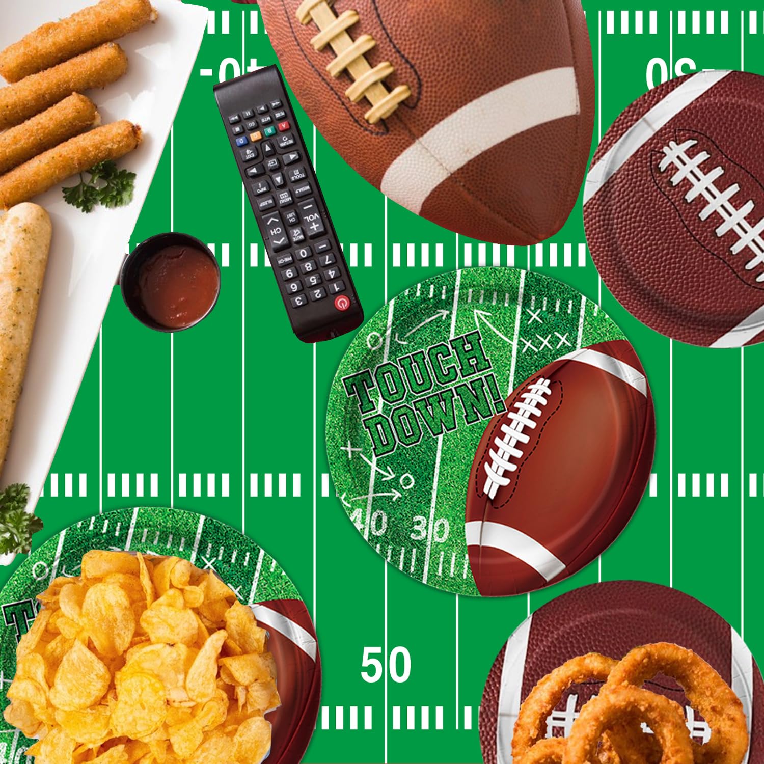 Football Party Supplies Kit - 24-Piece Decorations Set with Plates, Napkins, Cups & Tablecloth for Football Birthday, Tailgate & Game Day Parties - Perfect for Sports Themed Events & Home Decor