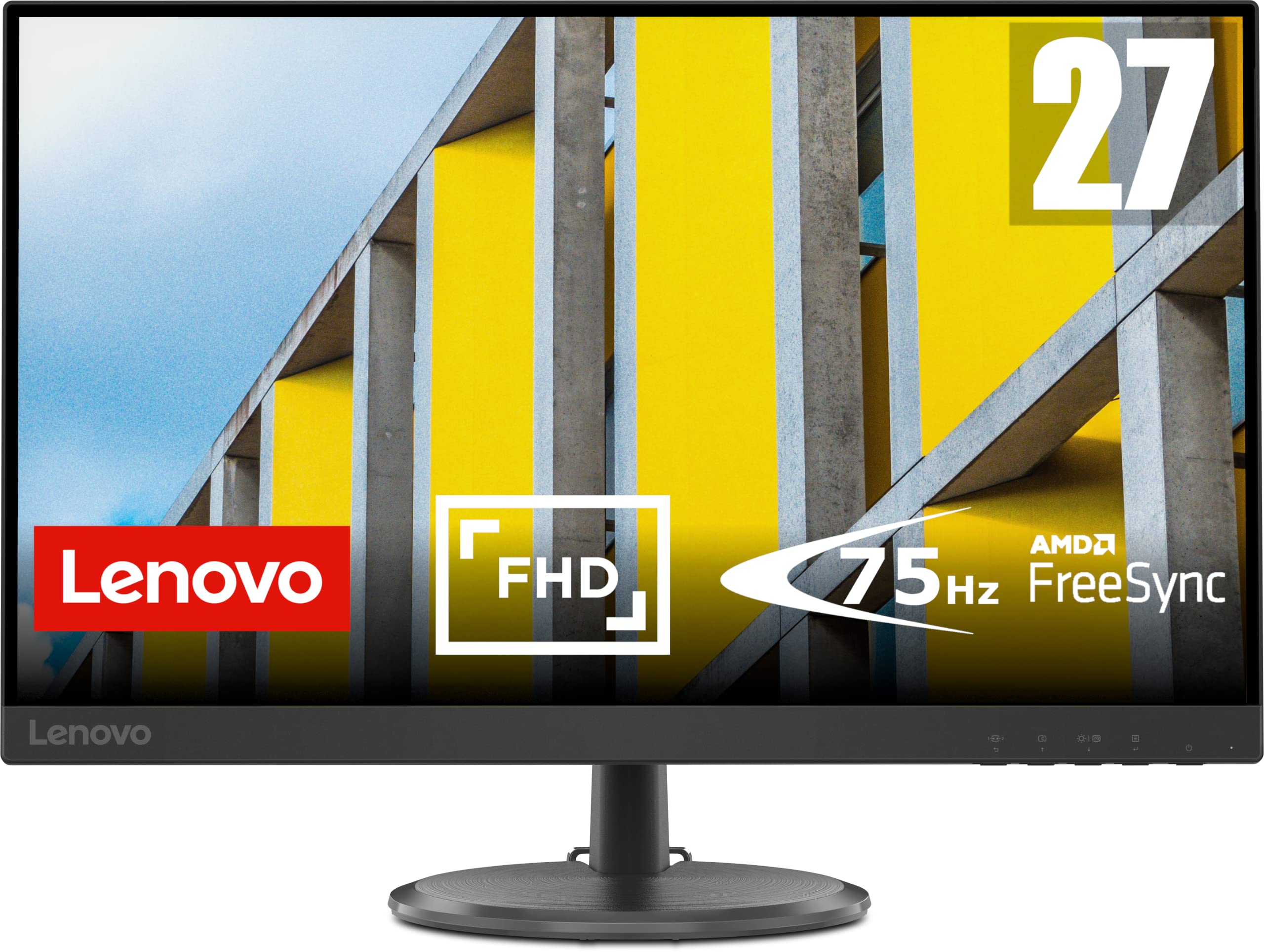 Lenovo D27-37 27-inch Full HD Monitor - 1920x1080 Resolution, 75Hz Refresh Rate, 250 Nits Brightness, 5ms Response Time, HDMI & VGA Ports, AMD Radeon FreeSync, Black - Perfect for Home Office, Gaming & Multimedia Entertainment